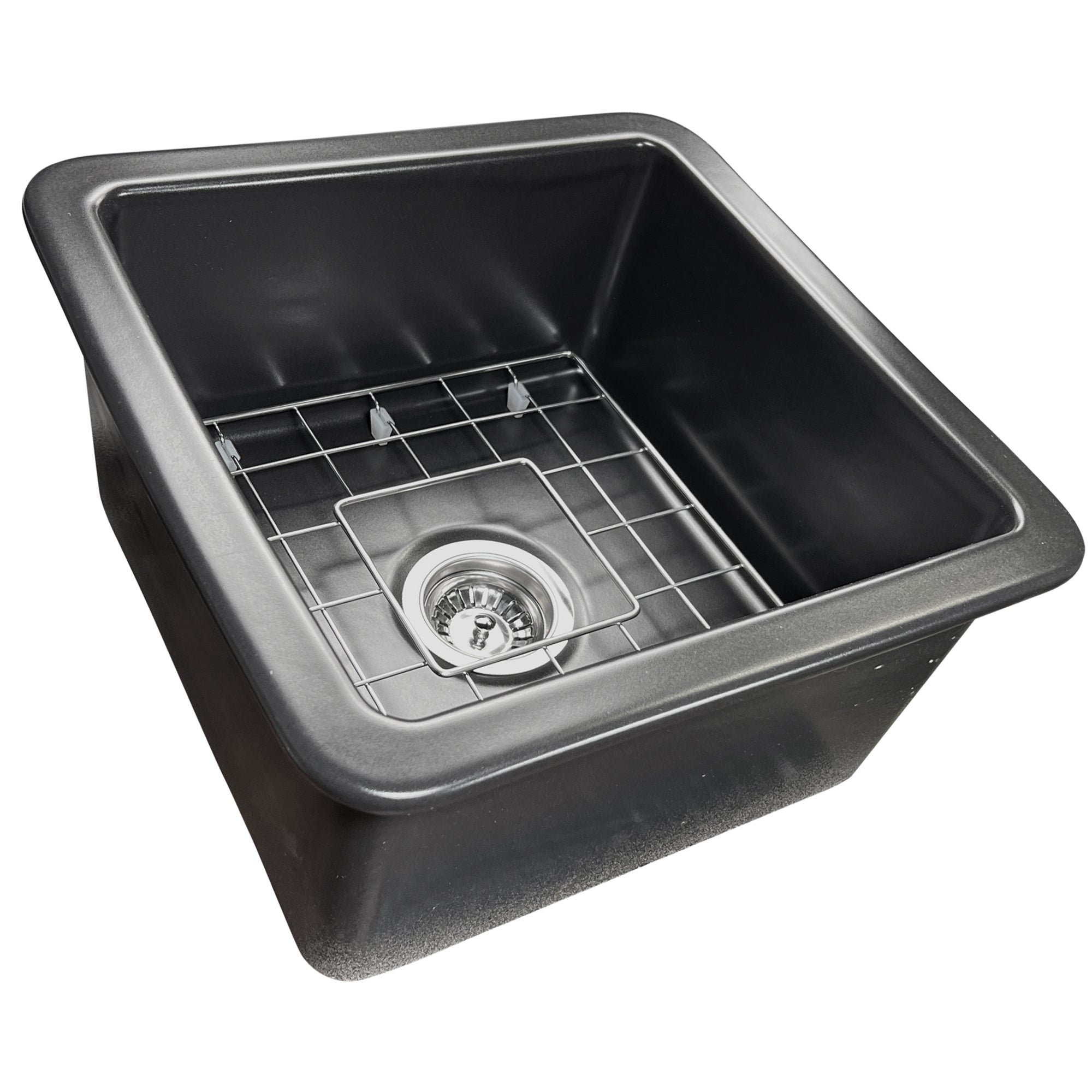 Nantucket Sinks Cape 18" Dual Mount Fireclay Kitchen Sink with Accessories, Matte Black, Wellfleet-1818MB