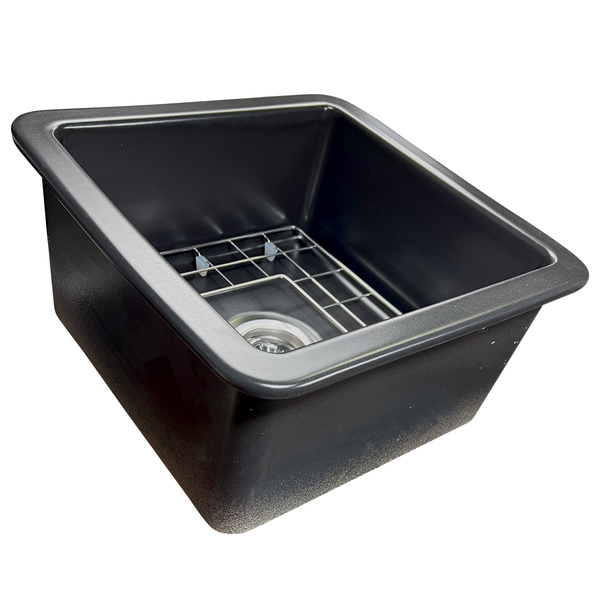 Nantucket Sinks Cape 18" Dual Mount Fireclay Kitchen Sink with Accessories, Matte Black, Wellfleet-1818MB