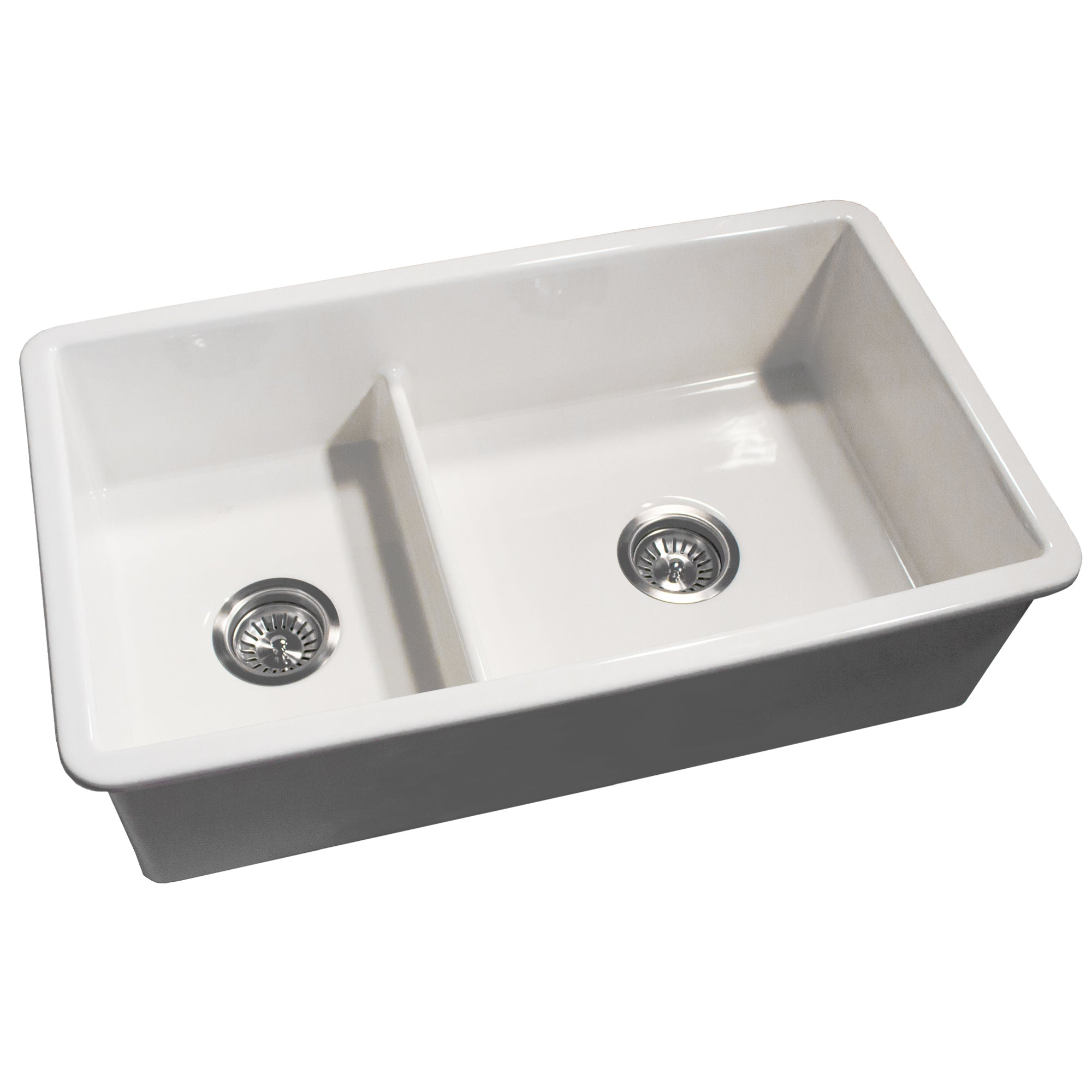 Alternate Image for Nantucket Sinks Cape 31" Dual Mount Fireclay Kitchen Sink with Accessories, 60/40 Double Bowl, White, Wellfleet-31OSW