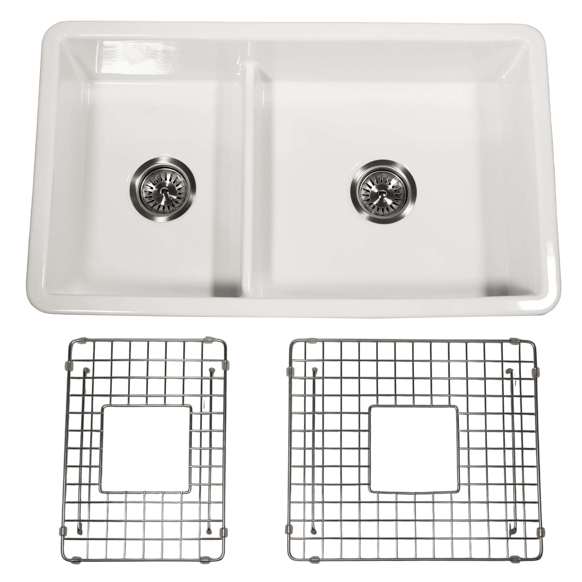 Alternate Image for Nantucket Sinks Cape 31" Dual Mount Fireclay Kitchen Sink with Accessories, 60/40 Double Bowl, White, Wellfleet-31OSW