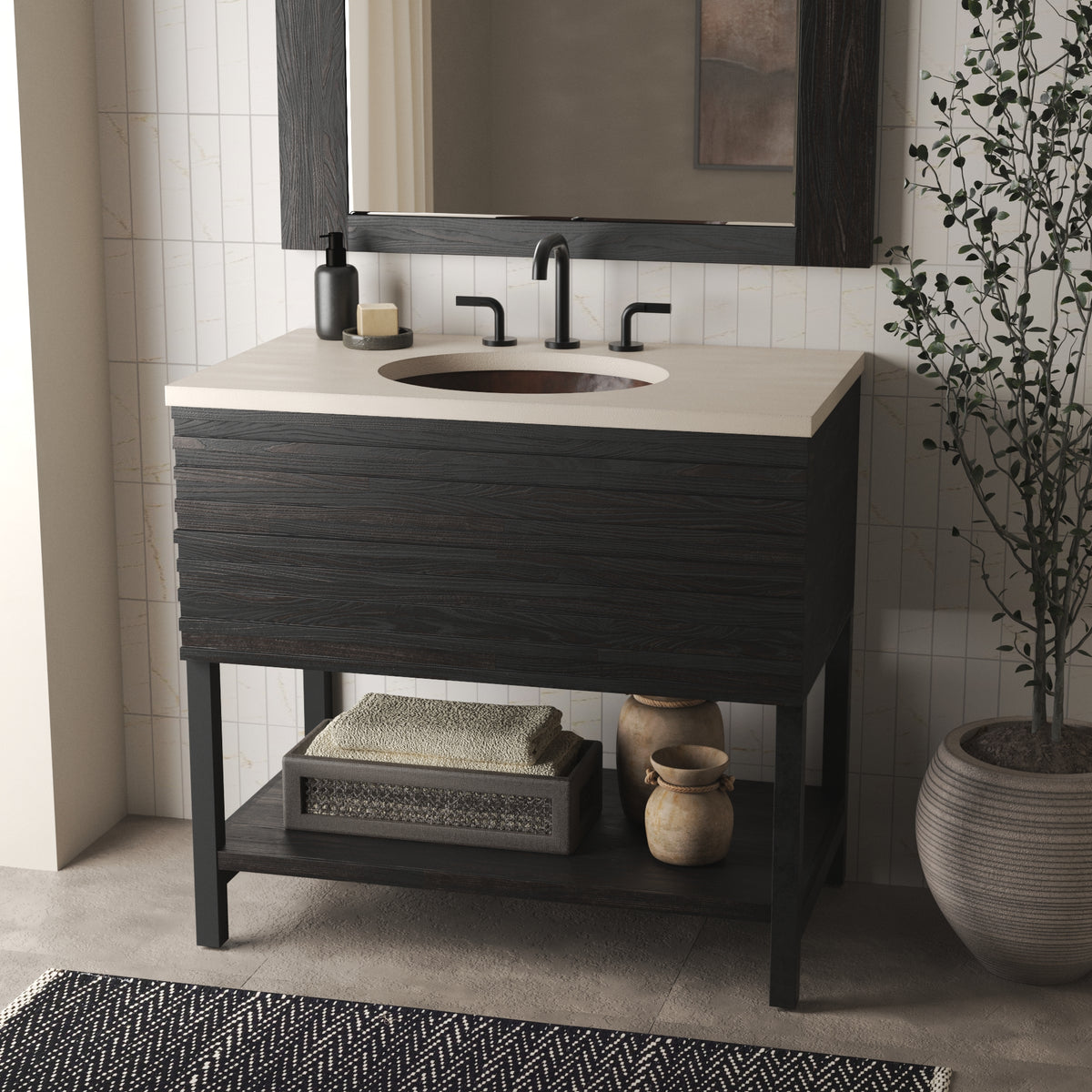 Native Trails Winemaker 36" Freestanding Reclaimed Wood Vanity Base in Charred Oak, VNM368
