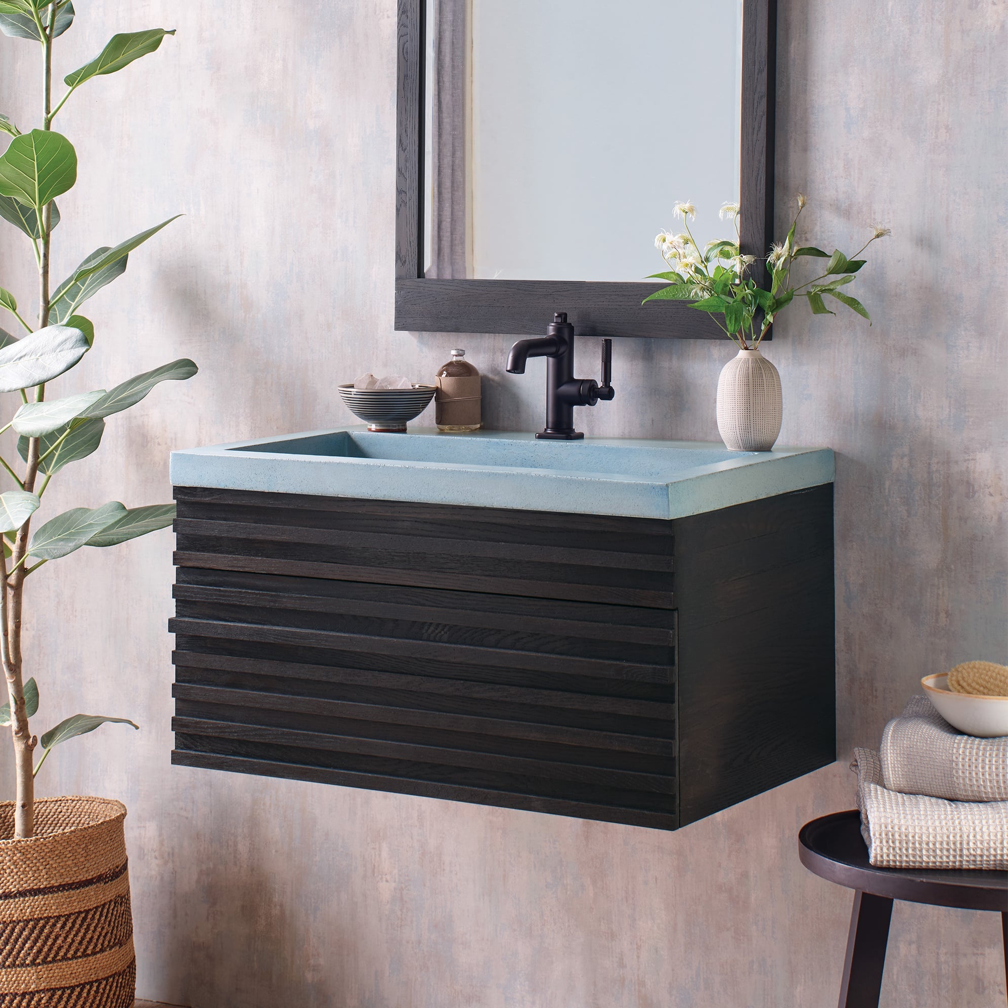 Native Trails Winemaker 30" Floating Wall Mount Vanity Base in Charred Oak, VNM208