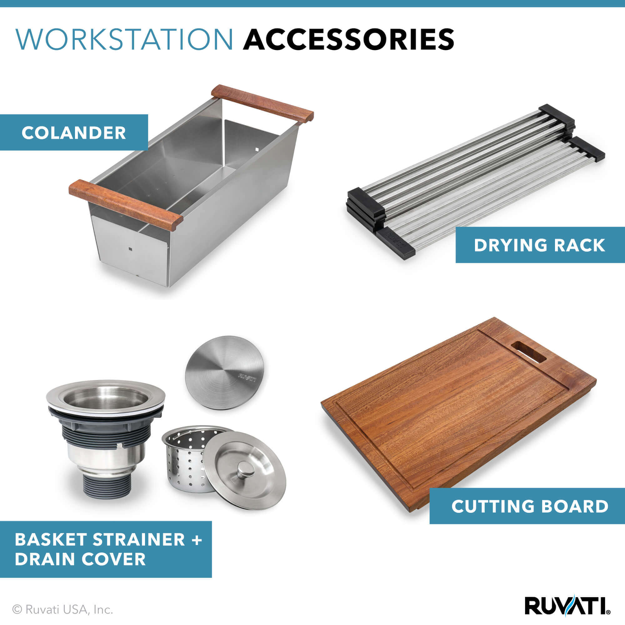 Alternate Image for Ruvati Roma 33" Undermount Stainless Steel Workstation Kitchen Sink, 50/50 Double Bowl, 16 Gauge, RVH8350