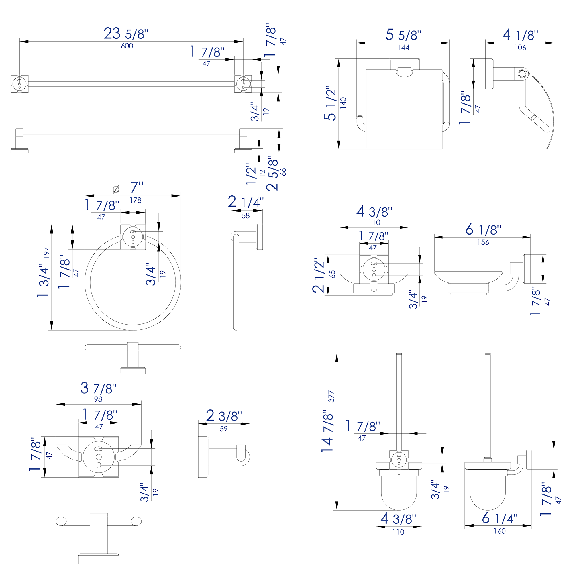 Alternate Image for ALFI brand Brass, AB9509-BN Brushed Nickel 6 Piece Matching Bathroom Accessory Set