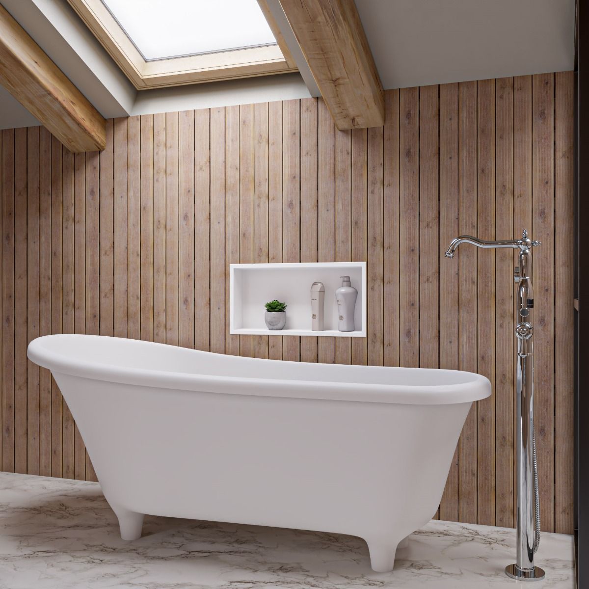 Alternate Image for ALFI brand 68" Solid Surface Resin Free Standing Oval Bathtub, White Matte, AB9960