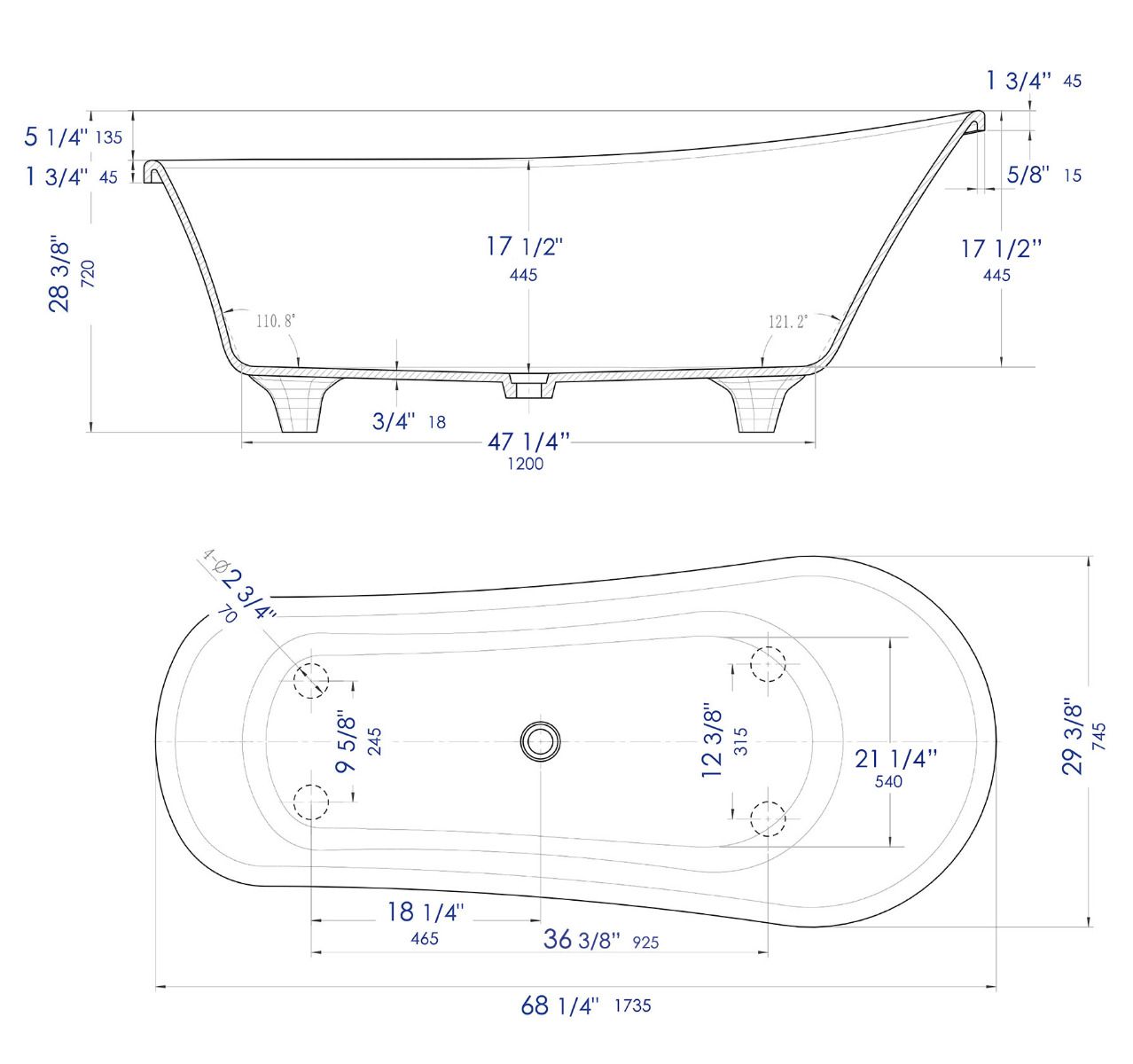 Alternate Image for ALFI brand 68" Solid Surface Resin Free Standing Oval Bathtub, White Matte, AB9960