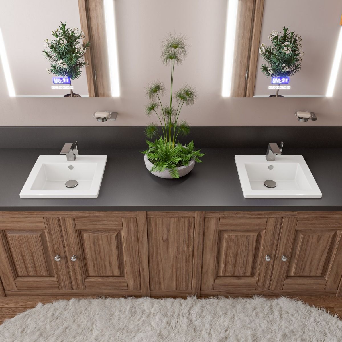 Alternate Image for ALFI brand 16.38" x 16.13" Square Drop In Porcelain Bathroom Sink, White, 1 Faucet Hole, ABC801