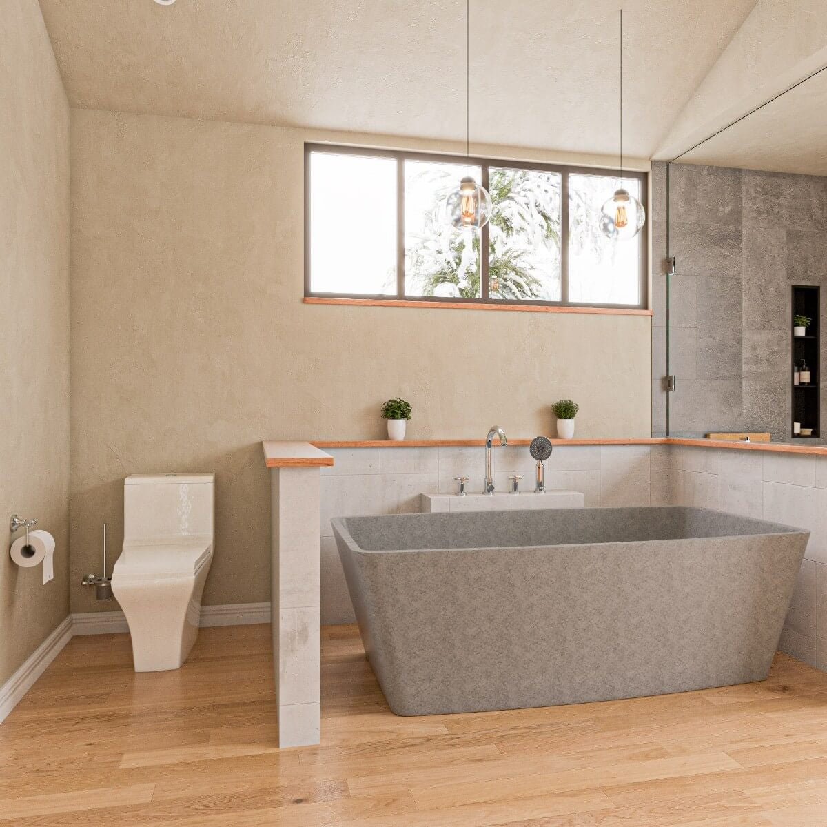 ALFI brand 71" Concrete Free Standing Rectangle Bathtub, Gray Matte, ABCO71TUB