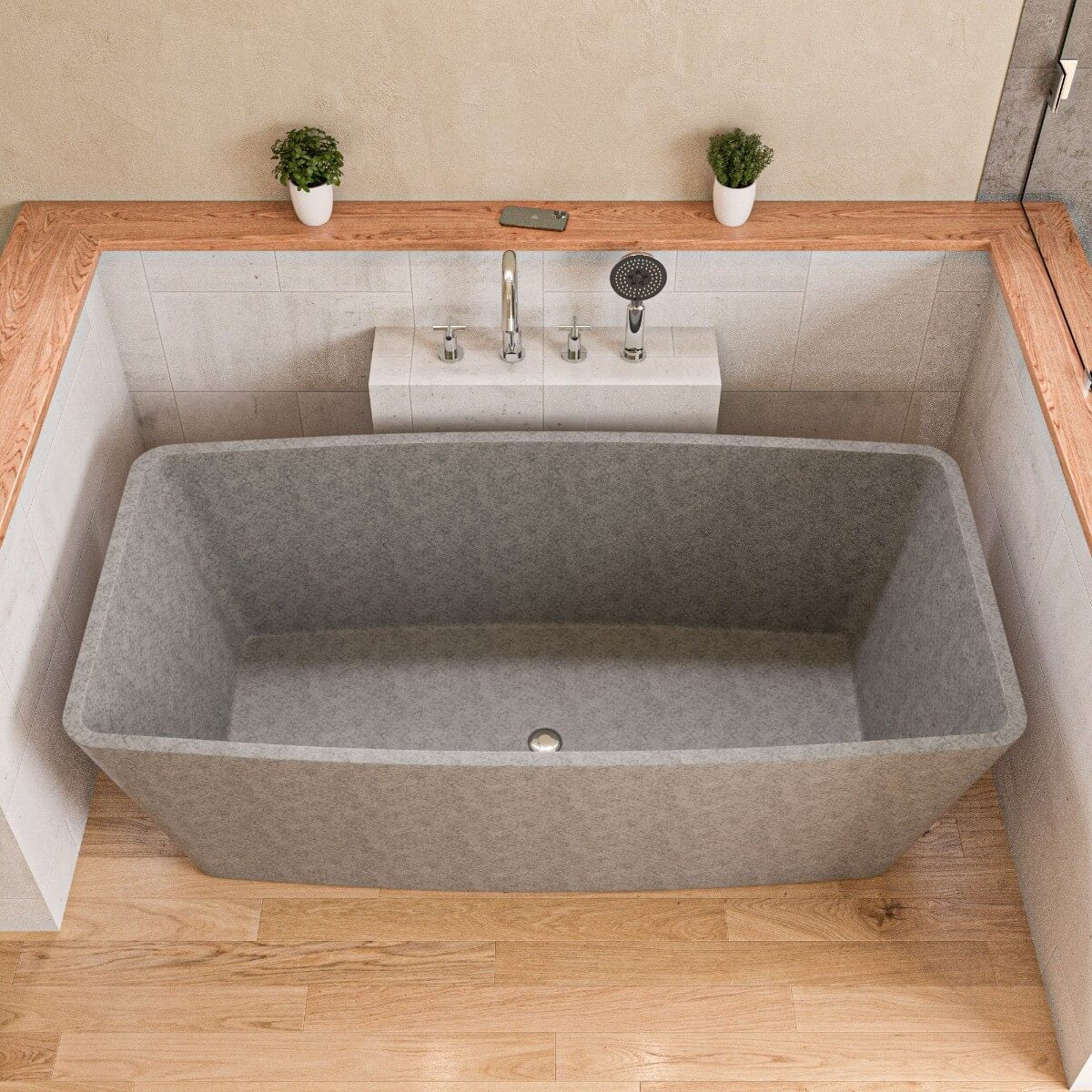 ALFI brand 71" Concrete Free Standing Rectangle Bathtub, Gray Matte, ABCO71TUB