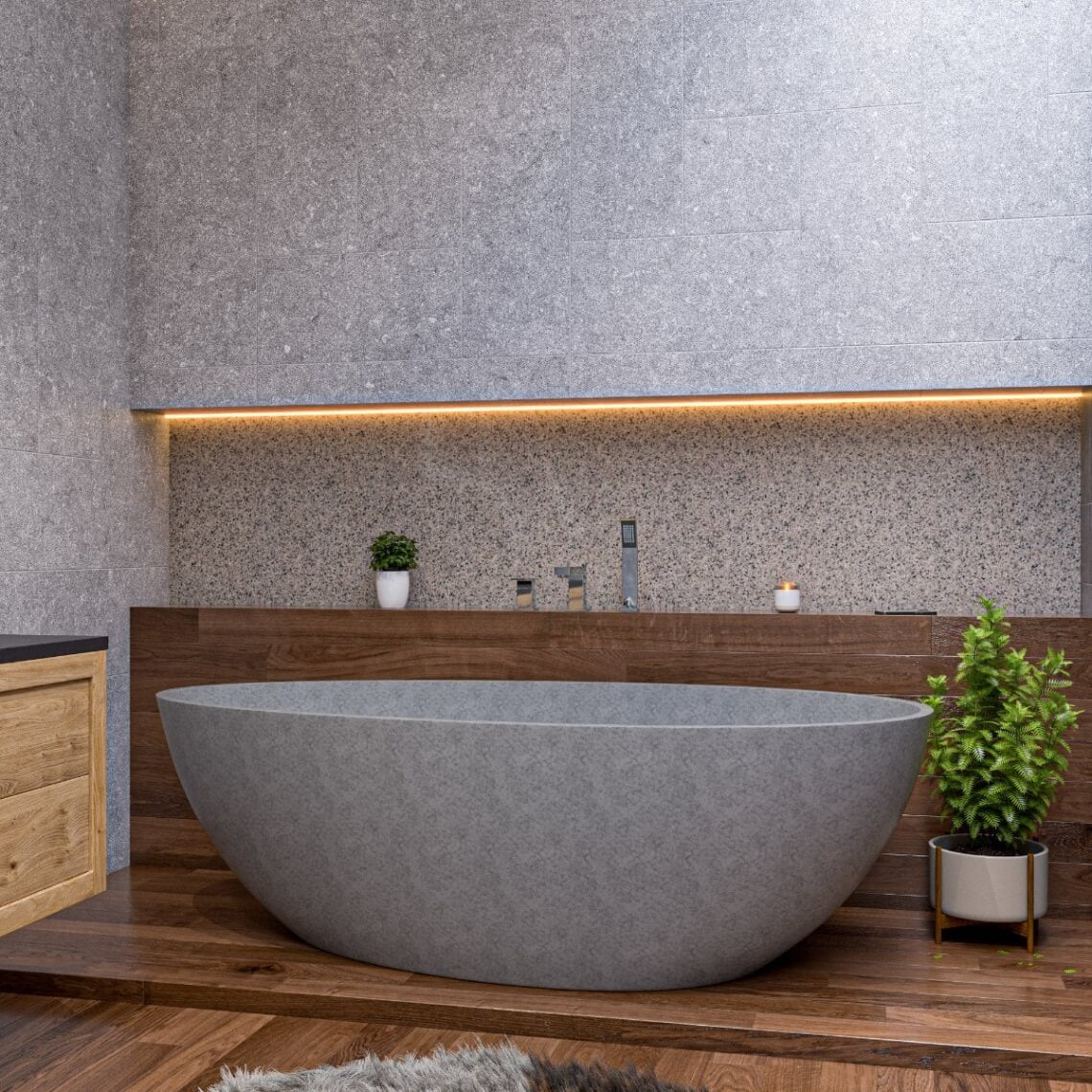 ALFI brand 72" Concrete Free Standing Oval Bathtub, Gray Matte, ABCO72TUB