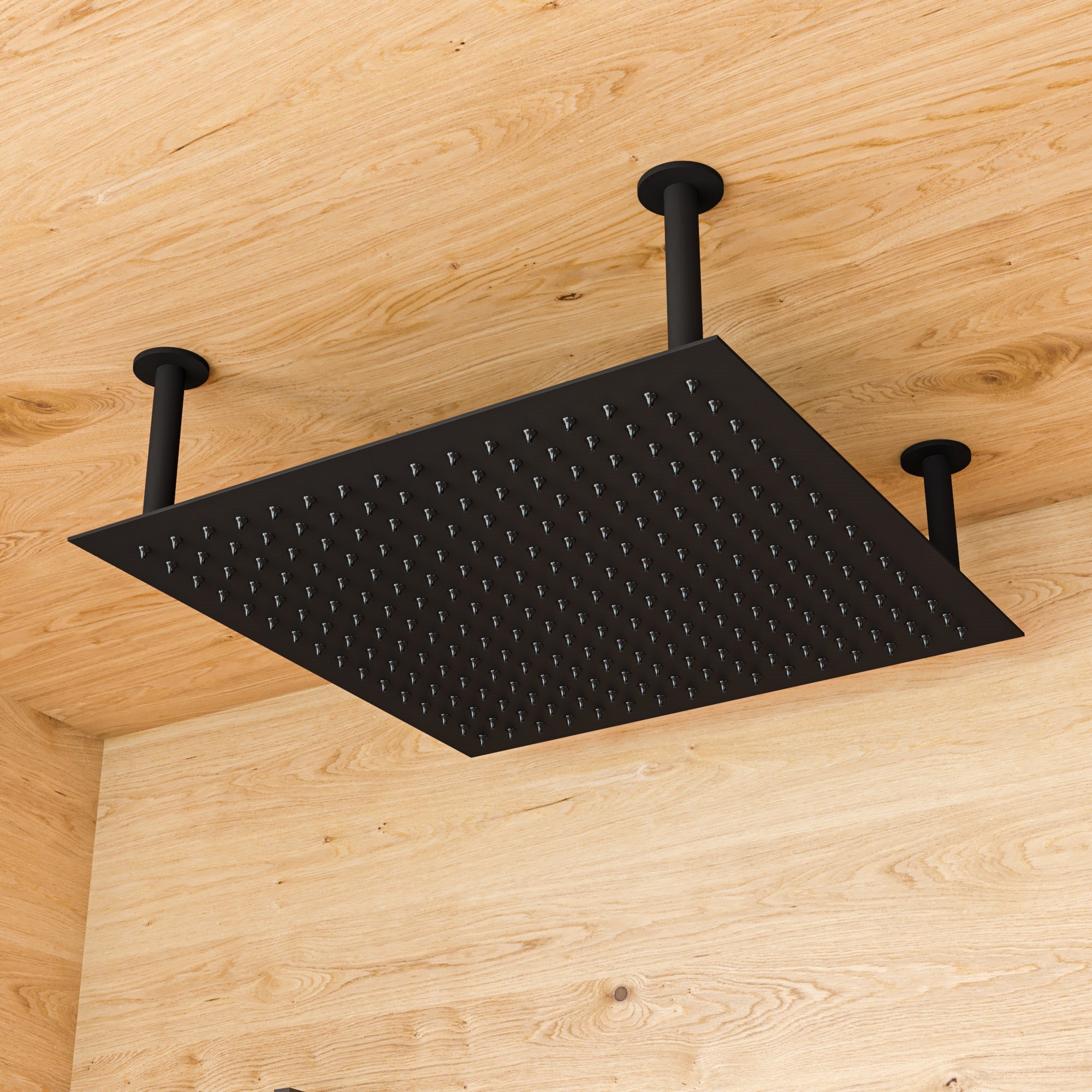 ALFI brand RAIN24S-BM Matte Black Stainless Steel 24" Square Ultra-Thin Rain Shower Head, Black Matte