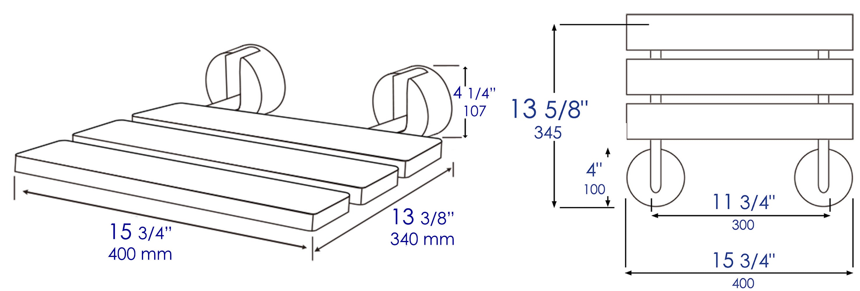 ALFI brand ABS16R-BM Black Matte 16" Wide Foldable Teak Shower Seat with Round Hardware, Teak Wood, Natural Wood