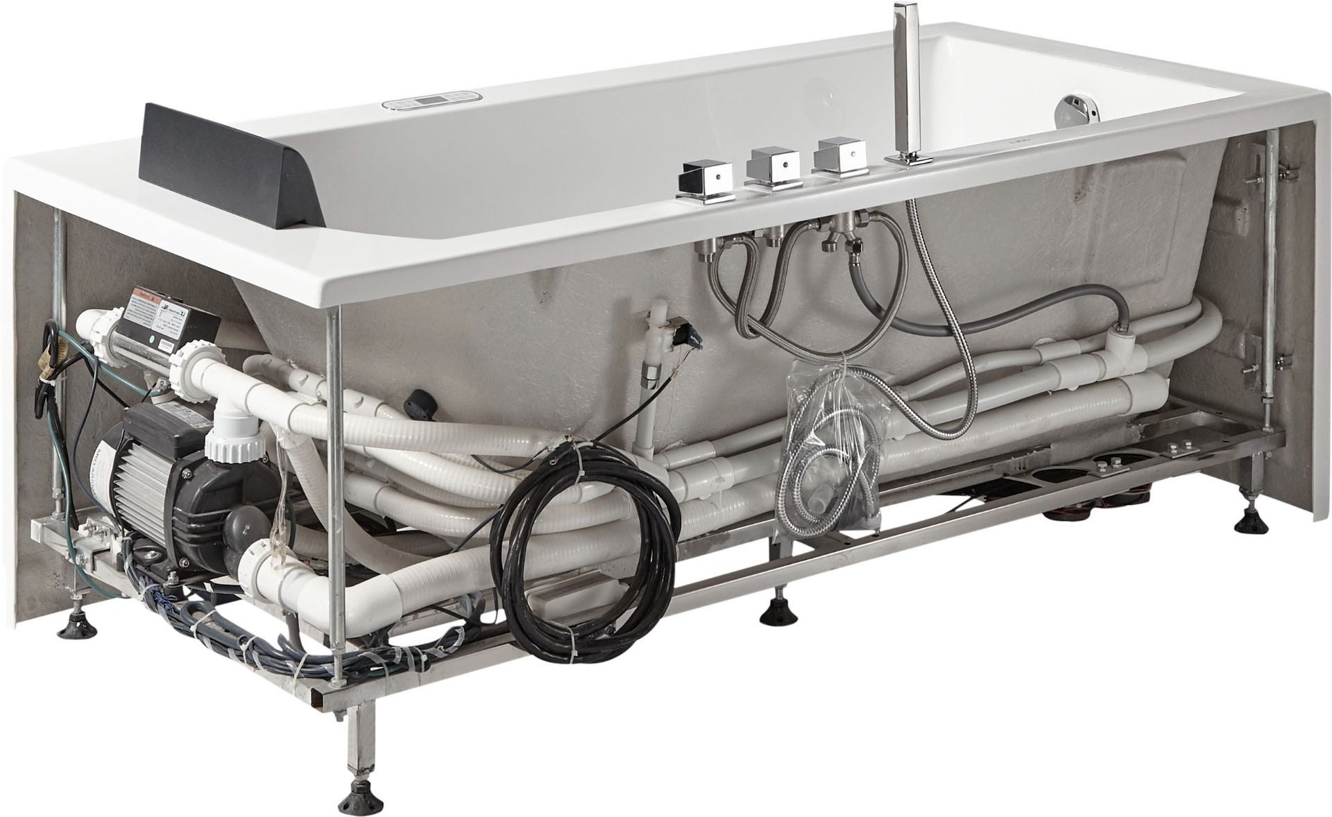 Alternate Image for Eago 59" Acrylic Corner Rectangle Bathtub with Fixtures, White, AM154ETL-L5