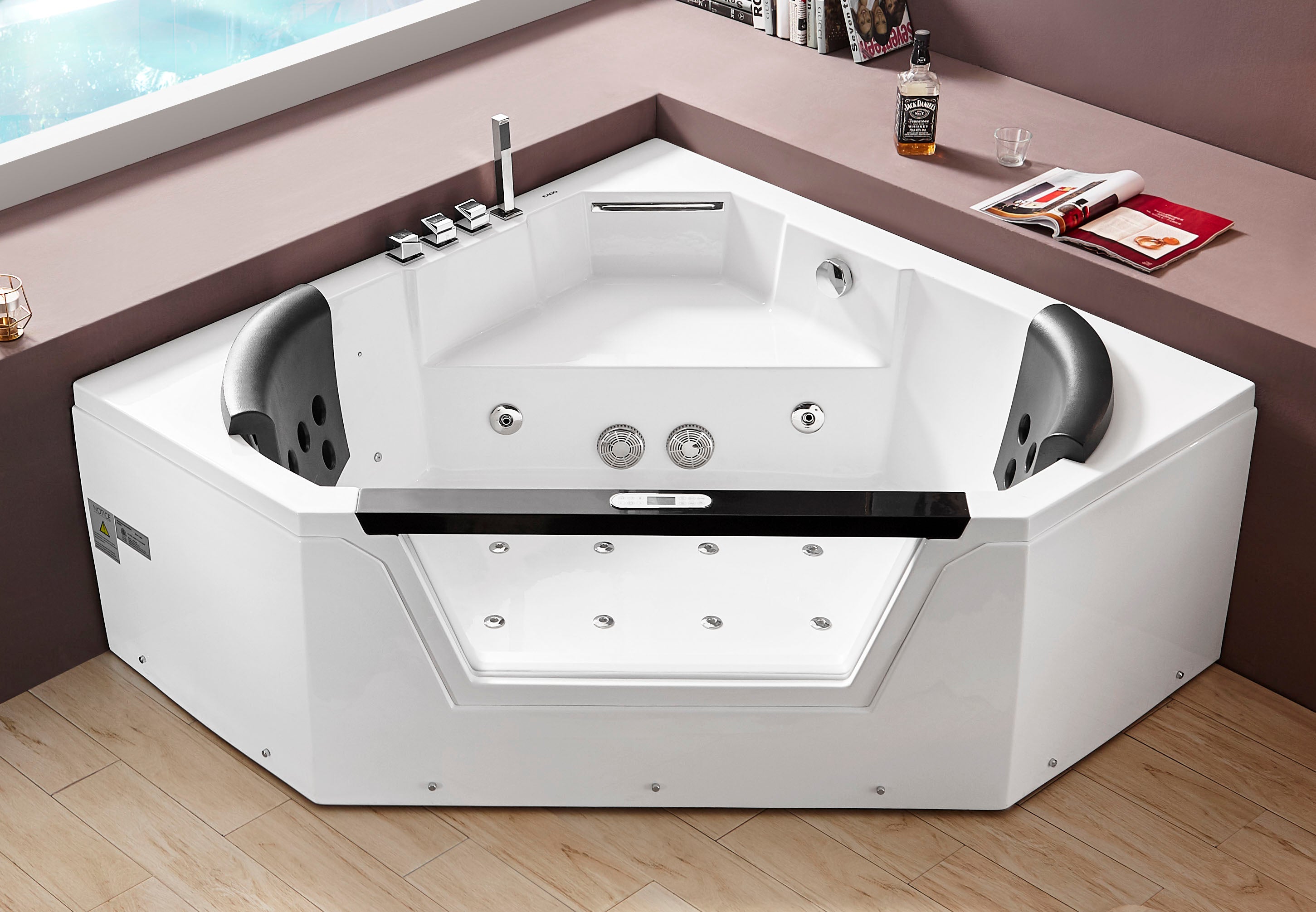 Eago 59" Acrylic Corner Neo-angle Round Bathtub, White, AM156ETL