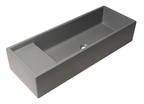 ALFI brand 39.4" x 14.6" Rectangle Above Mount or Semi Recessed Fireclay Bathroom Sink, Gray Matte, No Faucet Hole, AB39TRGM