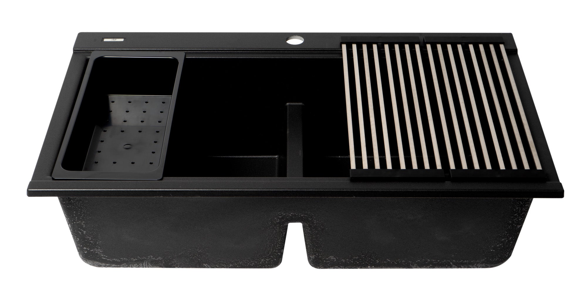 Alternate Image for ALFI 34" Drop In Granite Composite Workstation Kitchen Sink with Accessories, 50/50 Double Bowl, Black, 1 Faucet Hole, AB3418DBDI-BLA