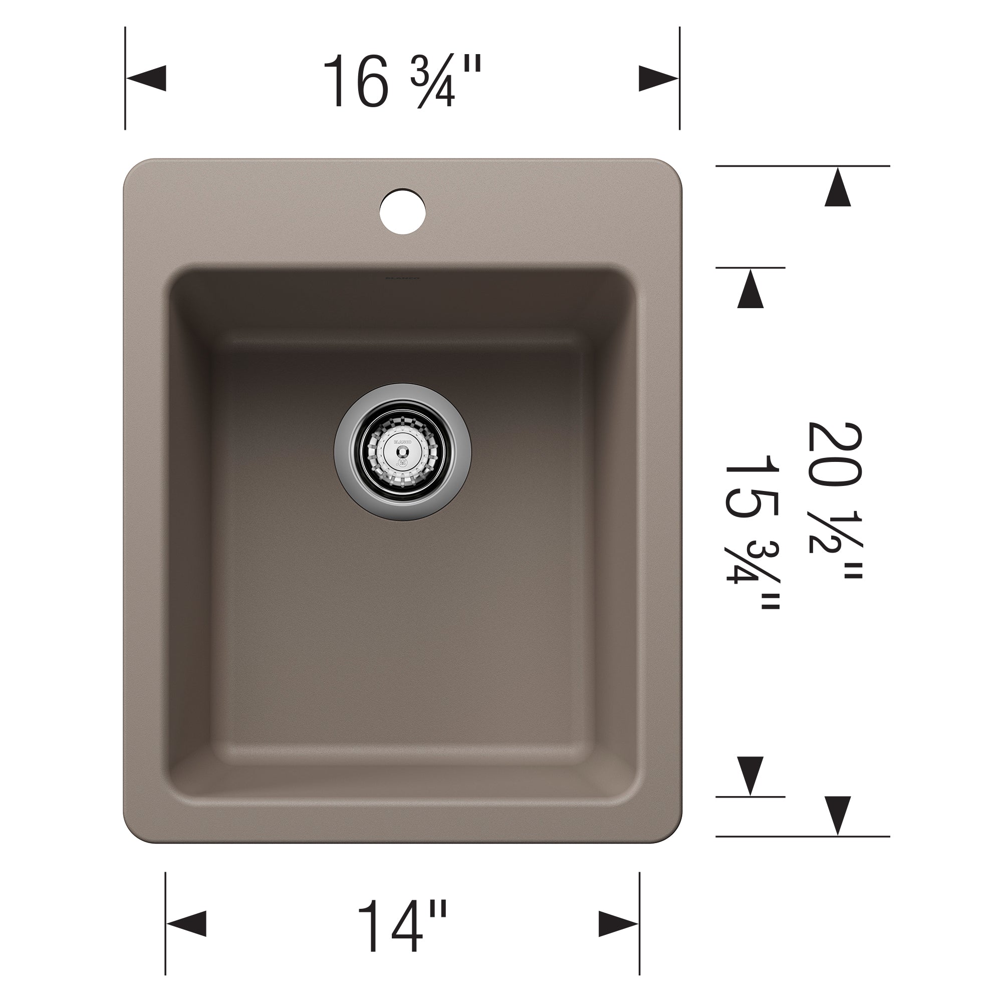 Blanco Liven 17" Rectangle Silgranit Bar/Prep Sink, Truffle, 1 Faucet Hole, 443238