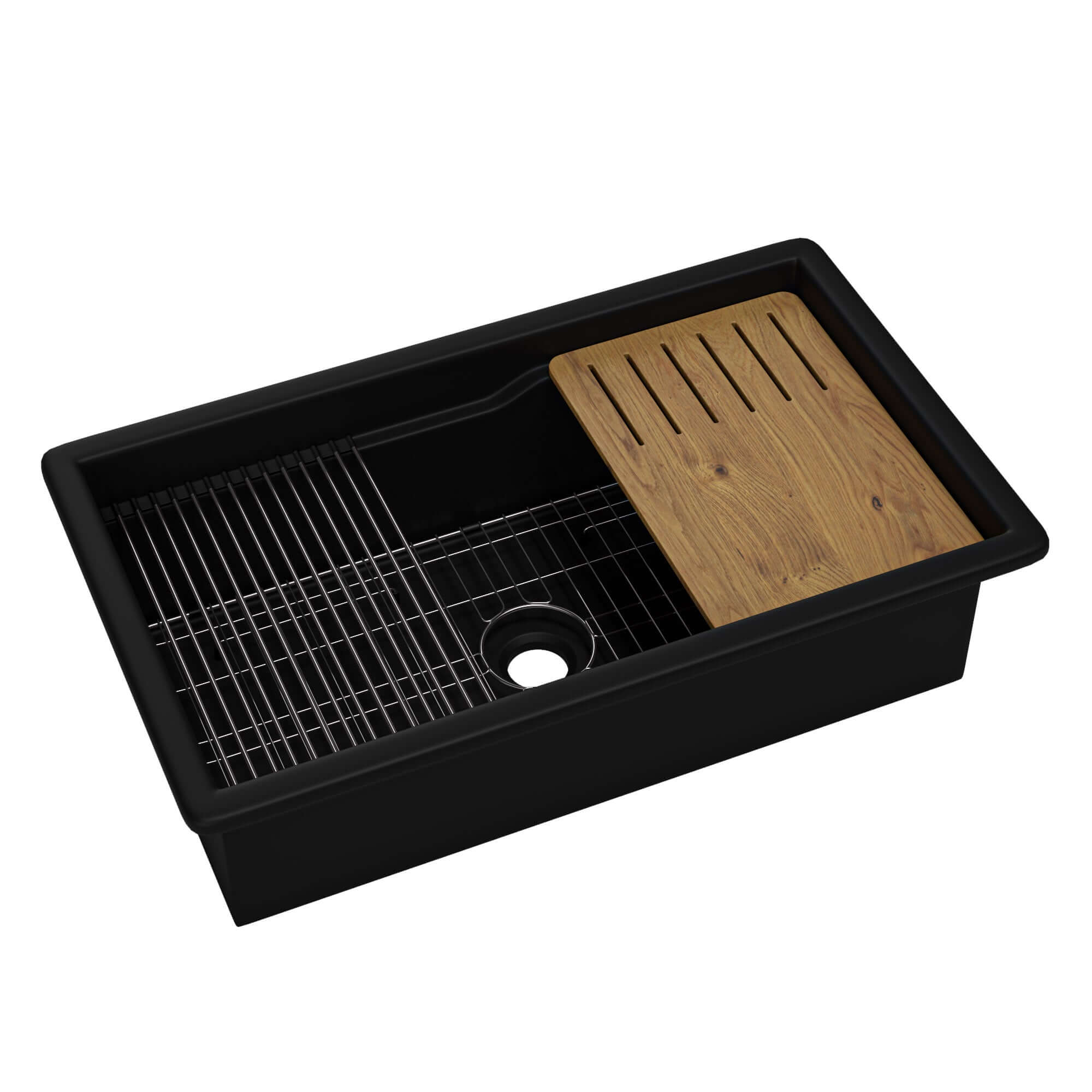 ALFI brand 32 fireclay workstation farmhouse step rim sink black matte product image