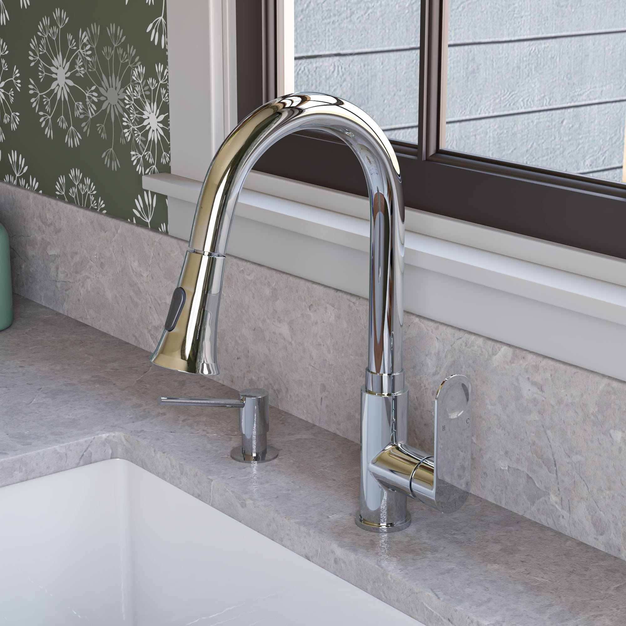 Alternate Image for ALFI brand 1.8 GPM Lever Gooseneck Spout Touch Kitchen Faucet, Modern, Gray, Pull Down, Polished Chrome, ABKF3480-PC