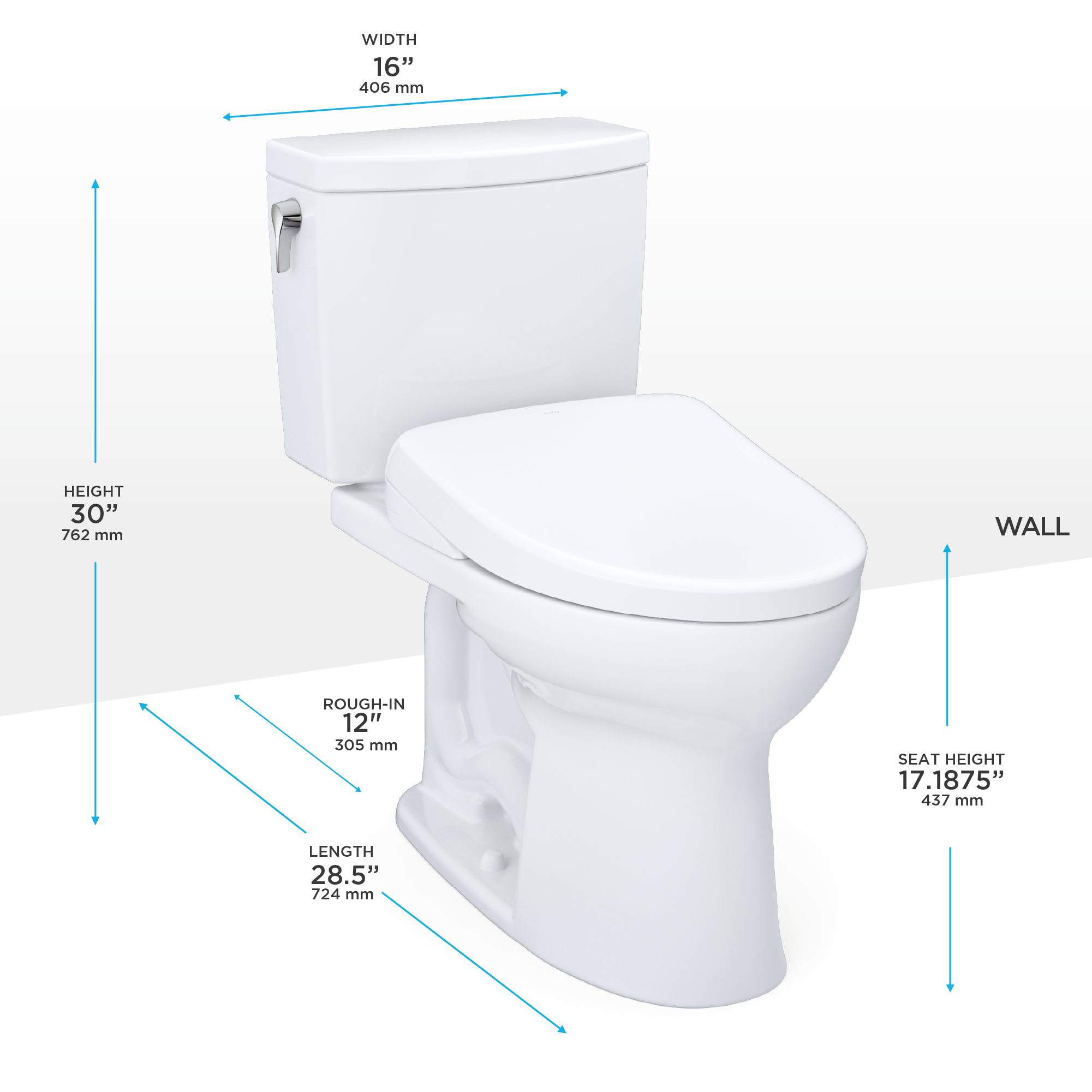 TOTO WASHLET+ Drake II 1G Two-Piece Elongated 1.0 GPF Toilet with Auto Flush WASHLET+ S7A Contemporary Bidet Seat, Cotton White, Vitreous China|Plastic, MW4544736CUFGA#01