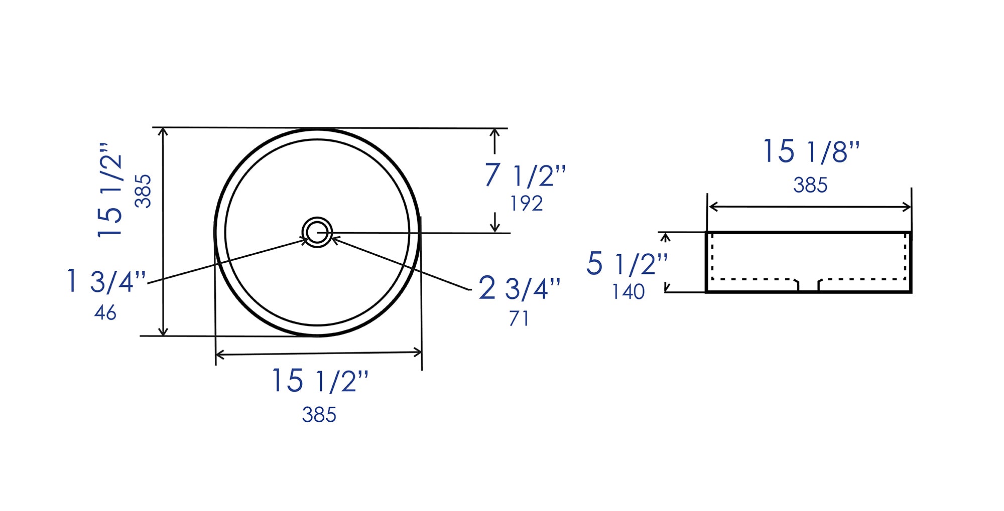 Alternate Image for ALFI brand 15.5" x 15.5" Round Above Mount Porcelain Bathroom Sink, White, No Faucet Hole, ABC907-W