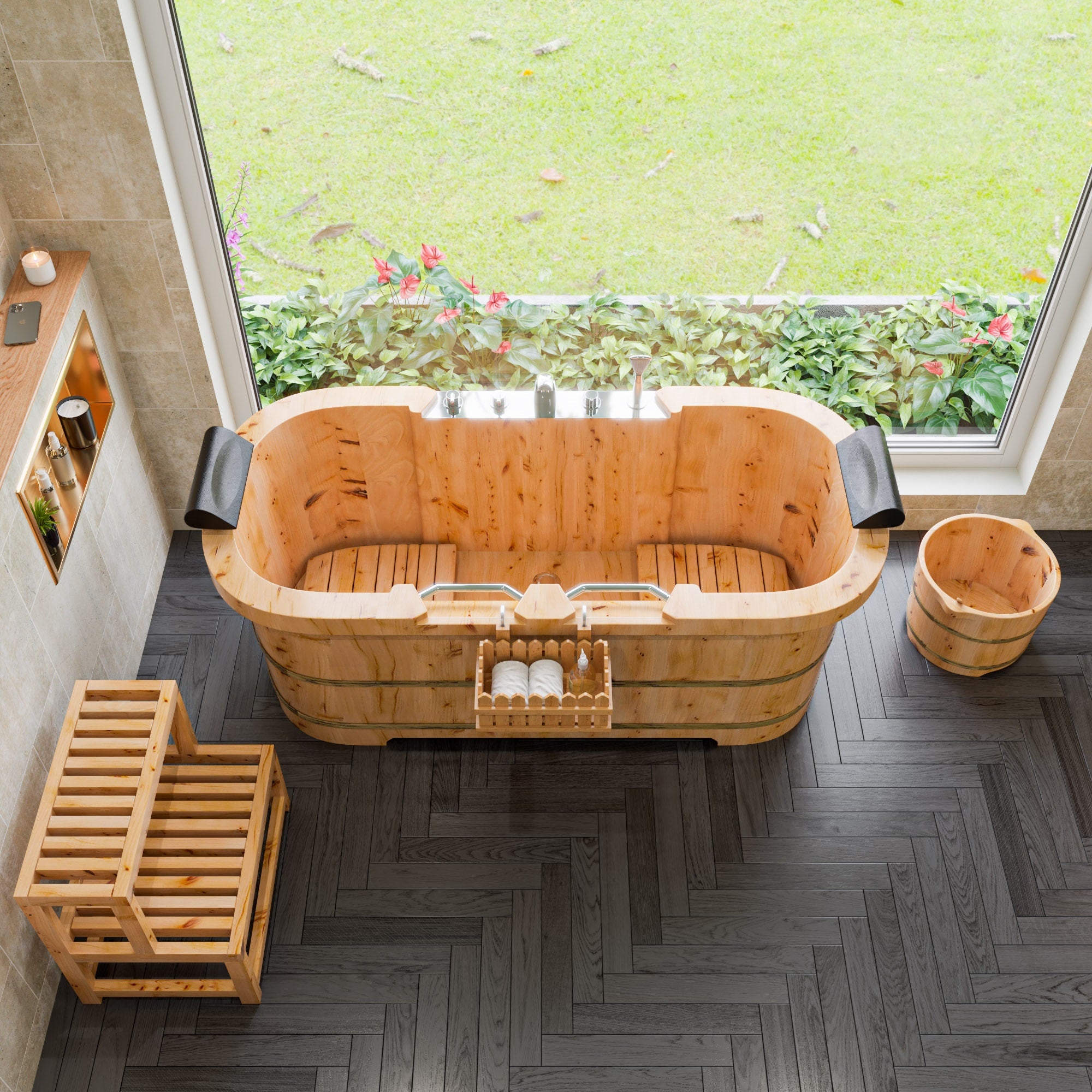 Alternate Image for ALFI brand Cedar Wood, Natural Wood, AB4402 20" Double Wooden Stepping Stool Multi-Purpose Accessory