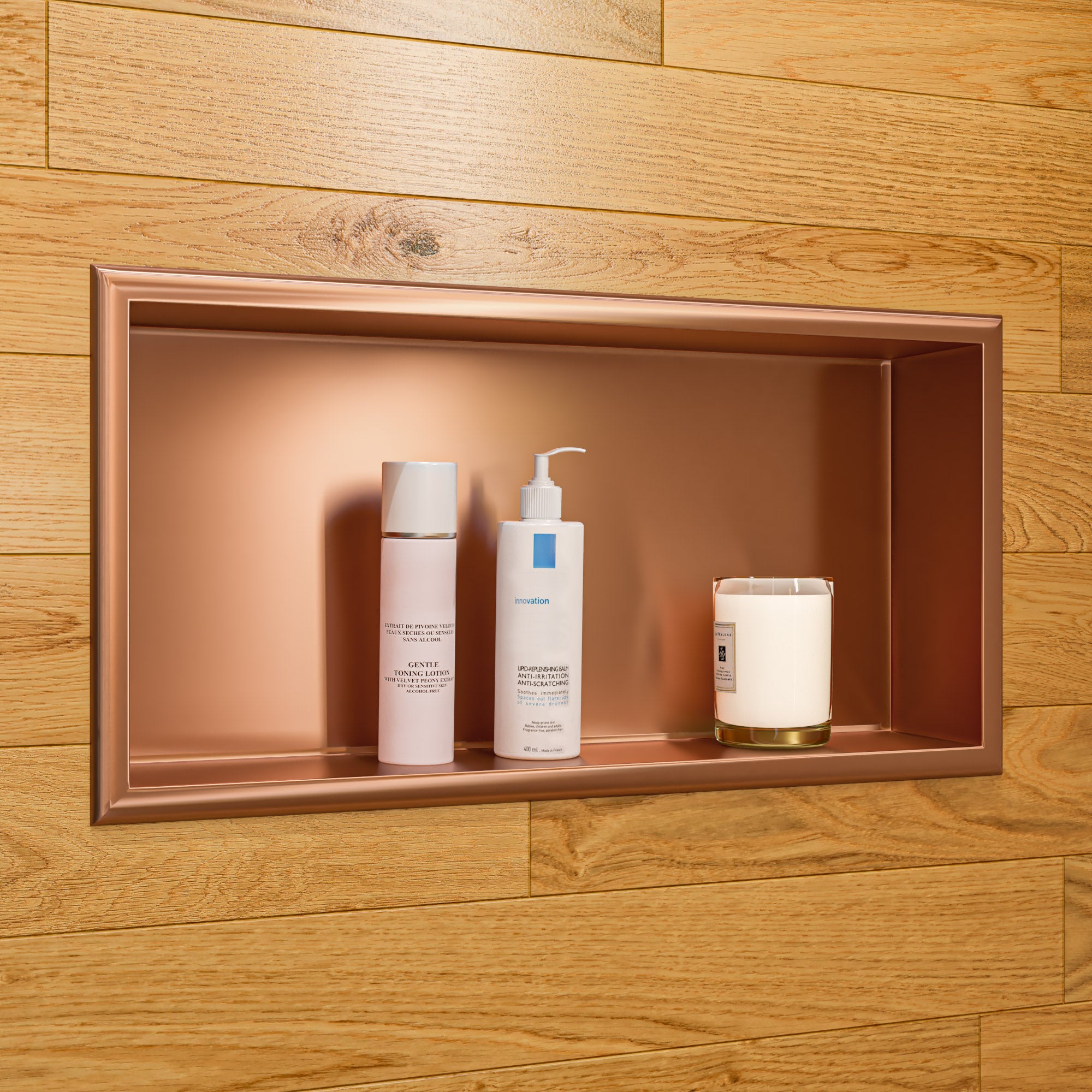 ALFI brand ABNP2412-BC 24" x 12" Brushed Copper PVD Stainless Steel Horizontal Single Shelf Shower Niche, 20 Gauge