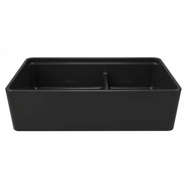 Latoscana 36" Double Bowl Fireclay Farmhouse Sink with Accessory Ledge, Black, LDL3619B