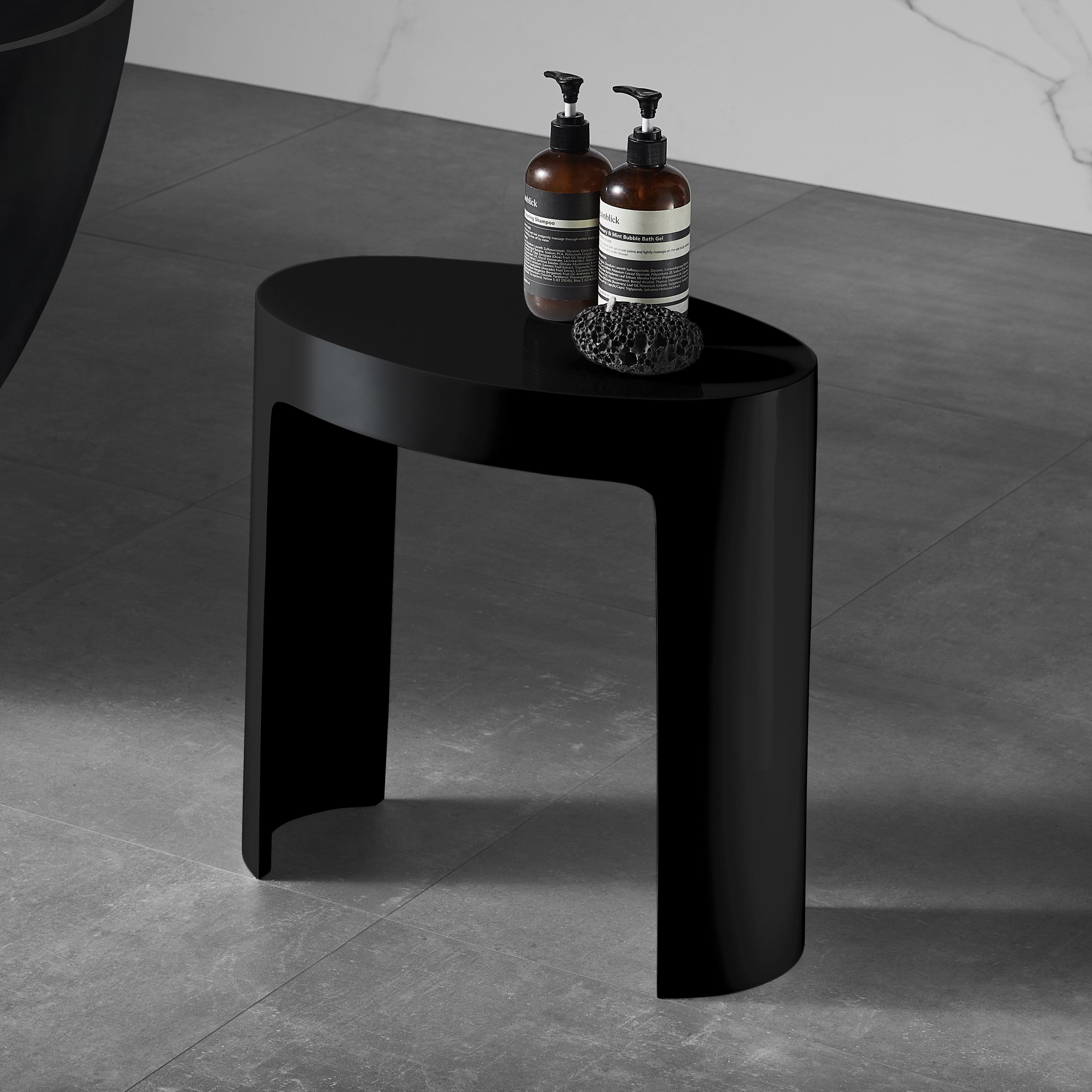 ALFI brand ABST66BM Black Matte Solid Surface Resin Bathroom / Shower Stool, Black & White
