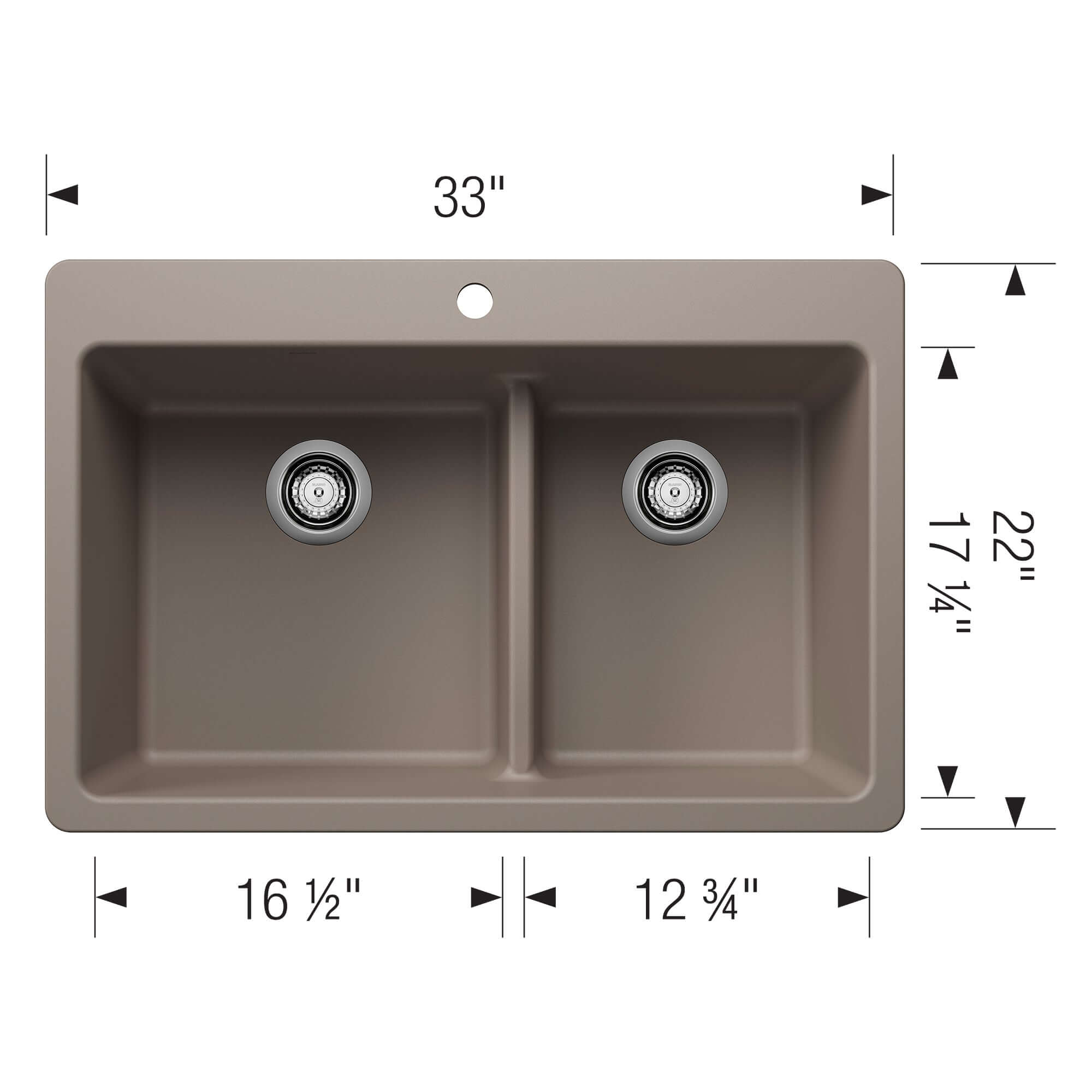 Alternate Image for Blanco Liven 33" Dual Mount Silgranit Kitchen Sink, 60/40 Double Bowl, Truffle, 1 Faucet Hole, 443214