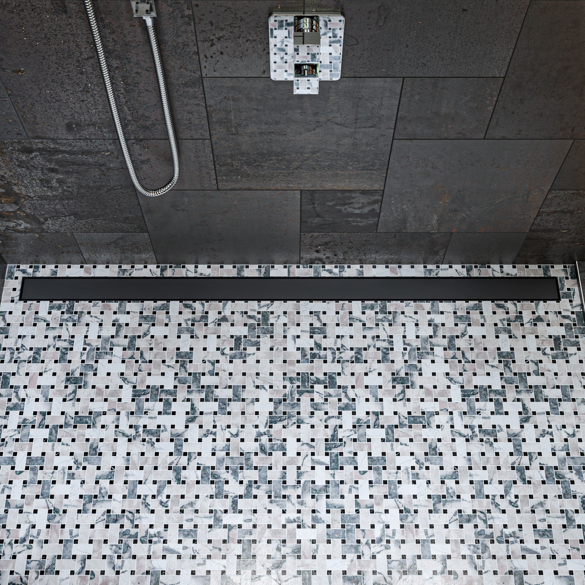 ALFI brand ABLD59B-BM 59" Black Matte Stainless Steel Linear Shower Drain with Solid Cover