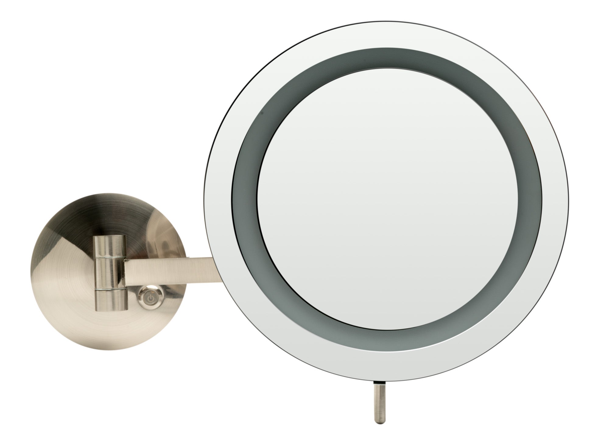 ALFI brand ABM9WLED-BN Brushed Nickel Wall Mount Round 9" 5x Magnifying Cosmetic Mirror with Light