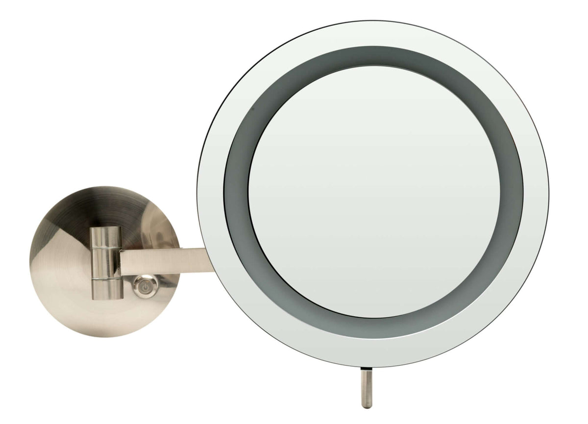 Alternate Image for ALFI brand ABM9WLED-BN Brushed Nickel Wall Mount Round 9" 5x Magnifying Cosmetic Mirror with Light