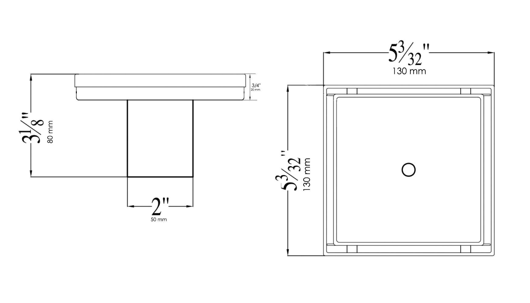 ALFI brand ABSD55A 5" x 5" Modern Square Stainless Steel Shower Drain w/o Cover, Grey