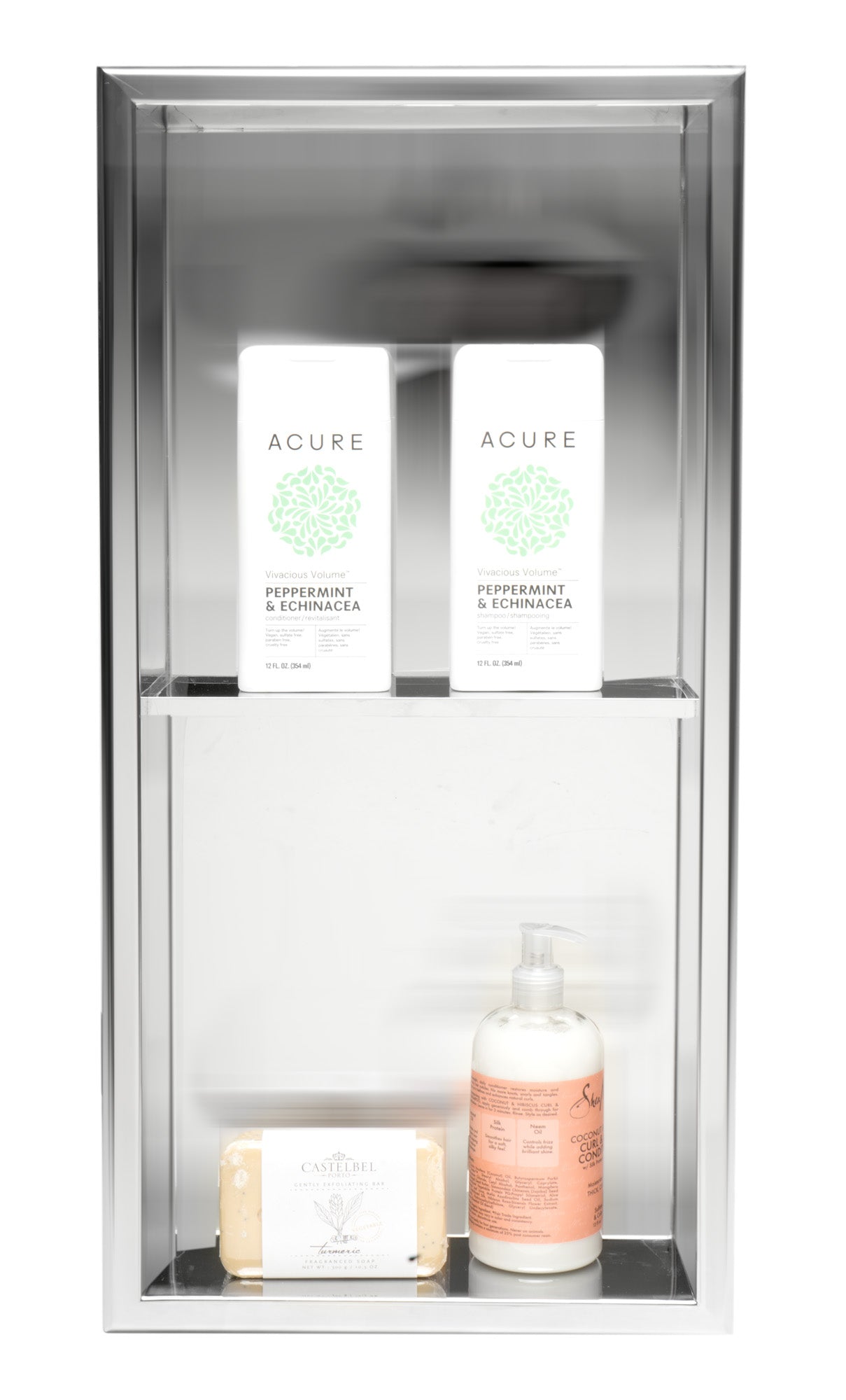 Alternate Image for ALFI brand ABN1224-PSS 12 x 24 Polished Stainless Steel Vertical Double Shelf Bath Shower Niche, 20 Gauge