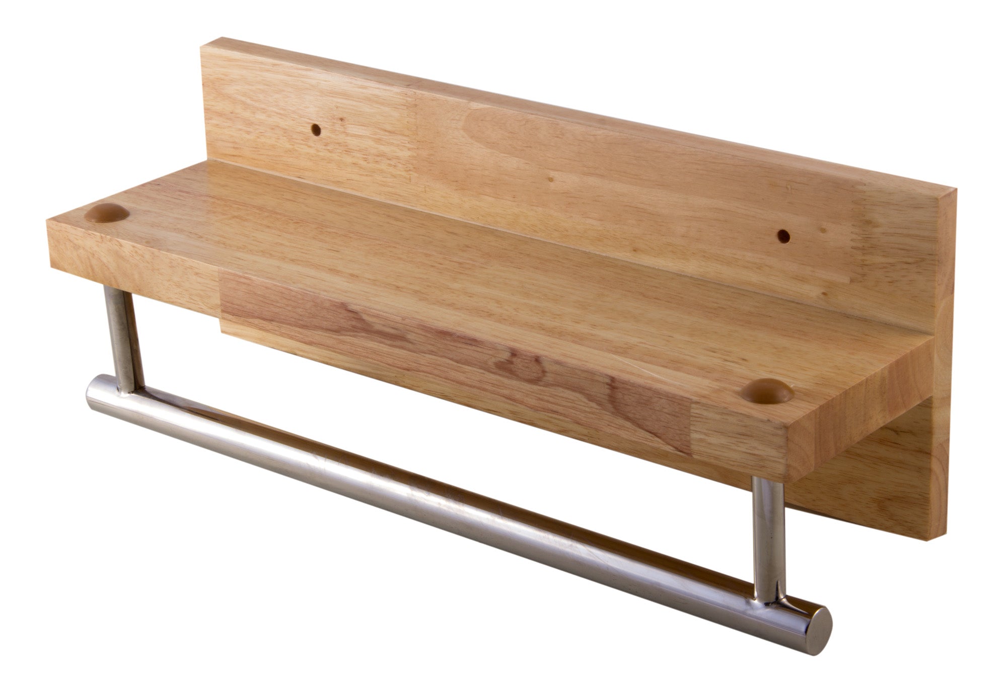 ALFI brand AB5511 16" Wooden Shelf with Chrome Towel Bar Bathroom Accessory, Rubber Wood, Natural Wood