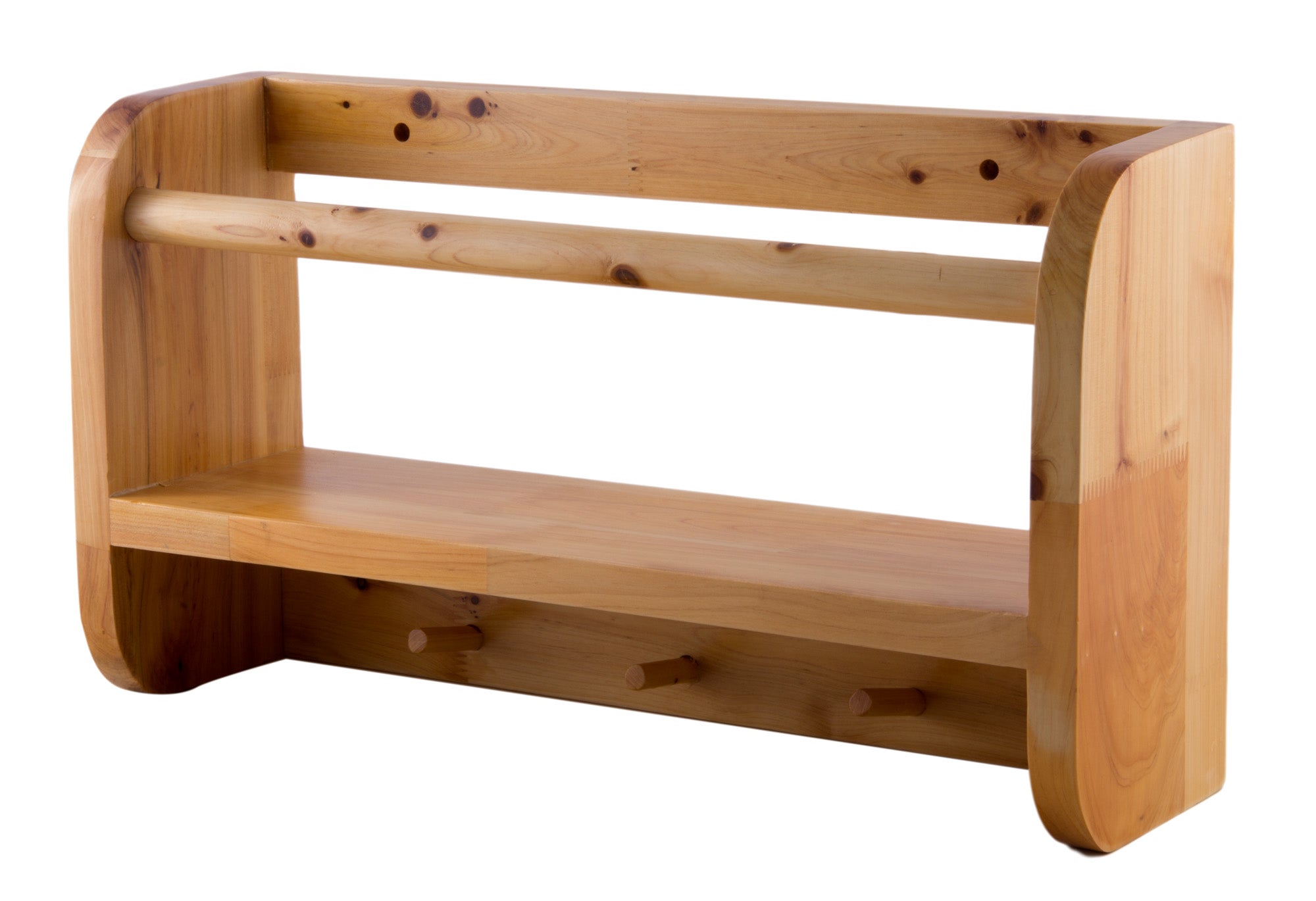 ALFI brand AB5508 18" Wall Mounted Wooden Shelf & Hooks Bathroom Accessory, Cedar Wood, Natural Wood