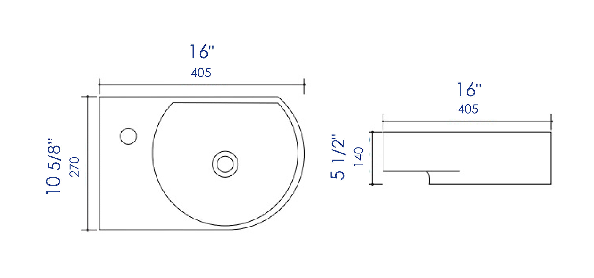Alternative View of ALFI brand 16" x 10.63" Oval Wall Mount Porcelain Bathroom Sink, White, 1 Faucet Hole, ABC119