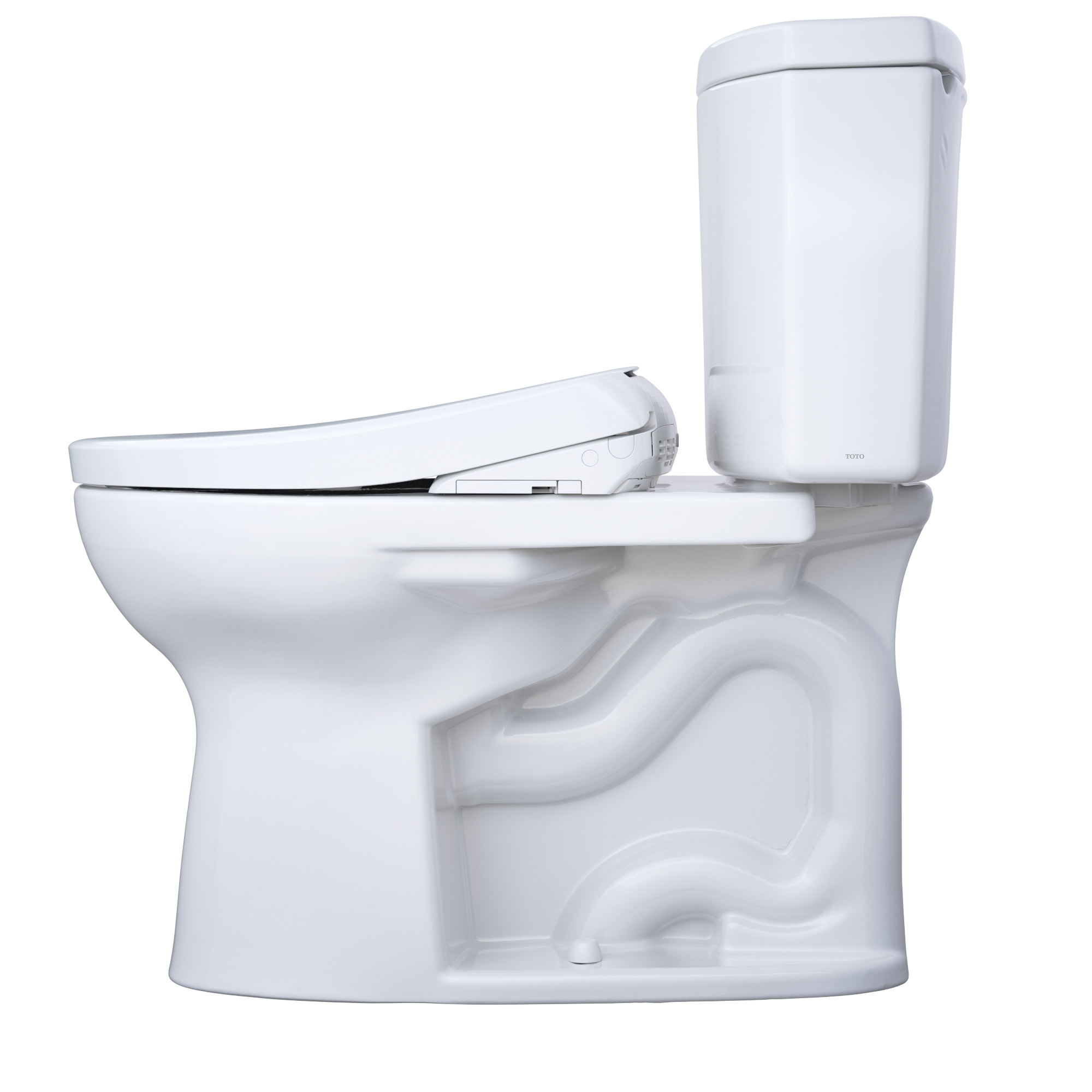 Alternate Image for TOTO WASHLET+ Drake II Two-Piece Elongated 1.28 GPF Toilet with Auto Flush WASHLET+ S7A Contemporary Bidet Seat, Cotton White, Vitreous China|Plastic, MW4544736CEFGA#01
