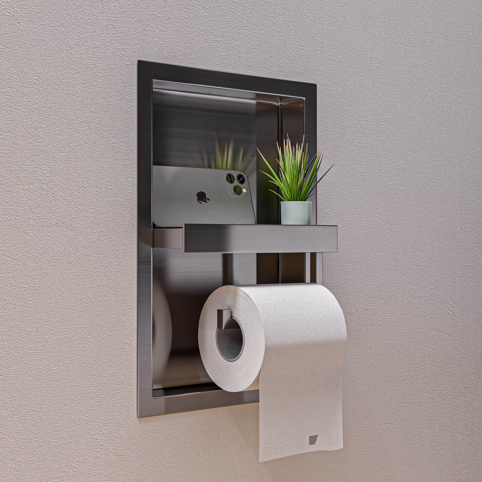 ALFI brand ABTPN88-BSS Brushed Stainless Steel Recessed Toilet Paper Holder Niche, 19 Gauge