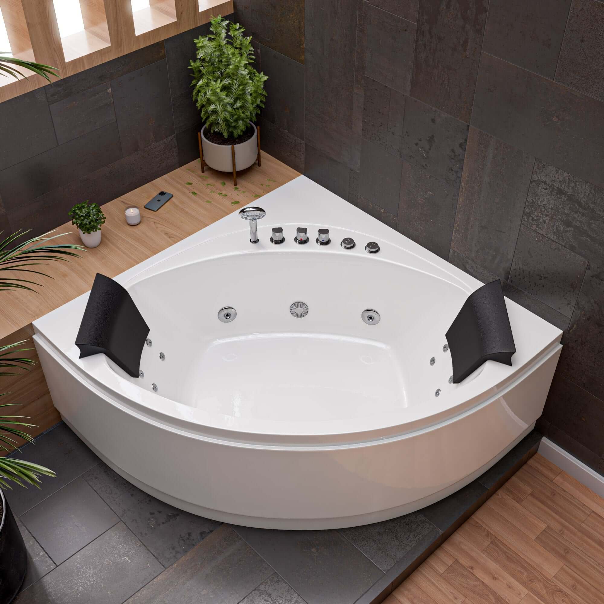 Alternate Image for Eago 59" Acrylic Corner Neo-angle Round Bathtub, White, AM200