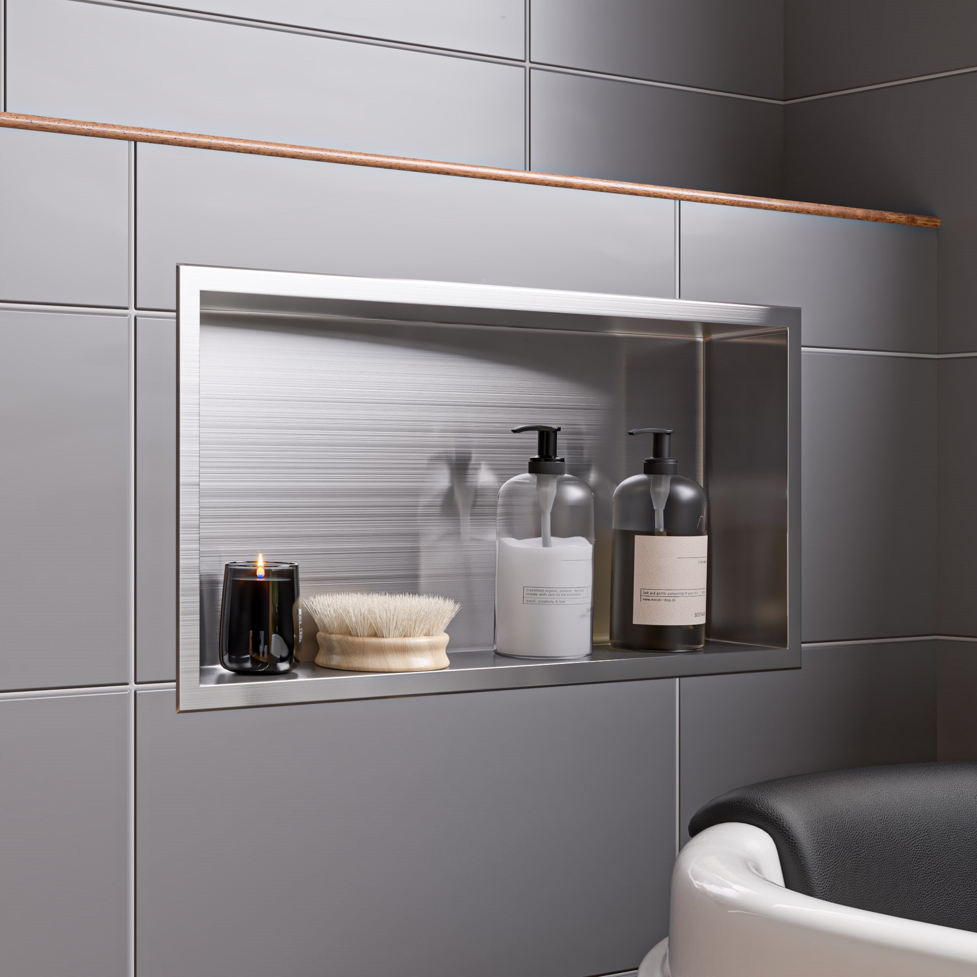 Alternative View of ALFI brand ABN2412-BSS 24 x 12 Brushed Stainless Steel Horizontal Single Shelf Bath Shower Niche, 20 Gauge