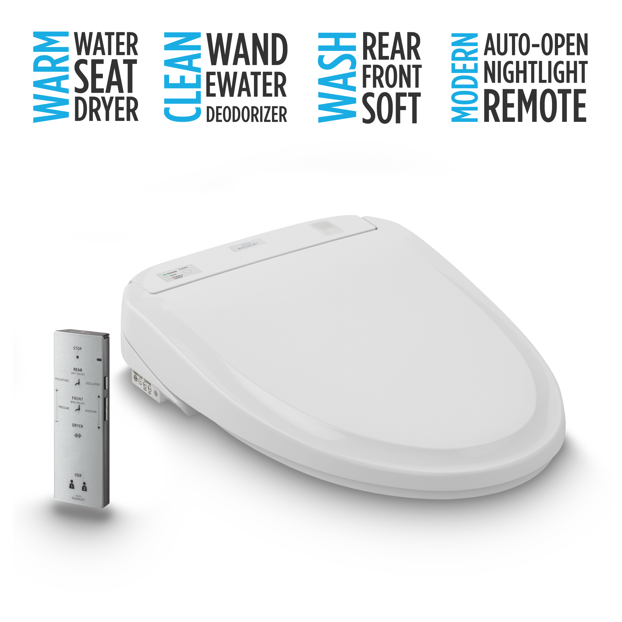 Alternate Image for TOTO WASHLET S350e Electronic Bidet Toilet Seat with Auto Open and Close and EWATER+ Cleansing, Round, Cotton White, Plastic, SW583#01