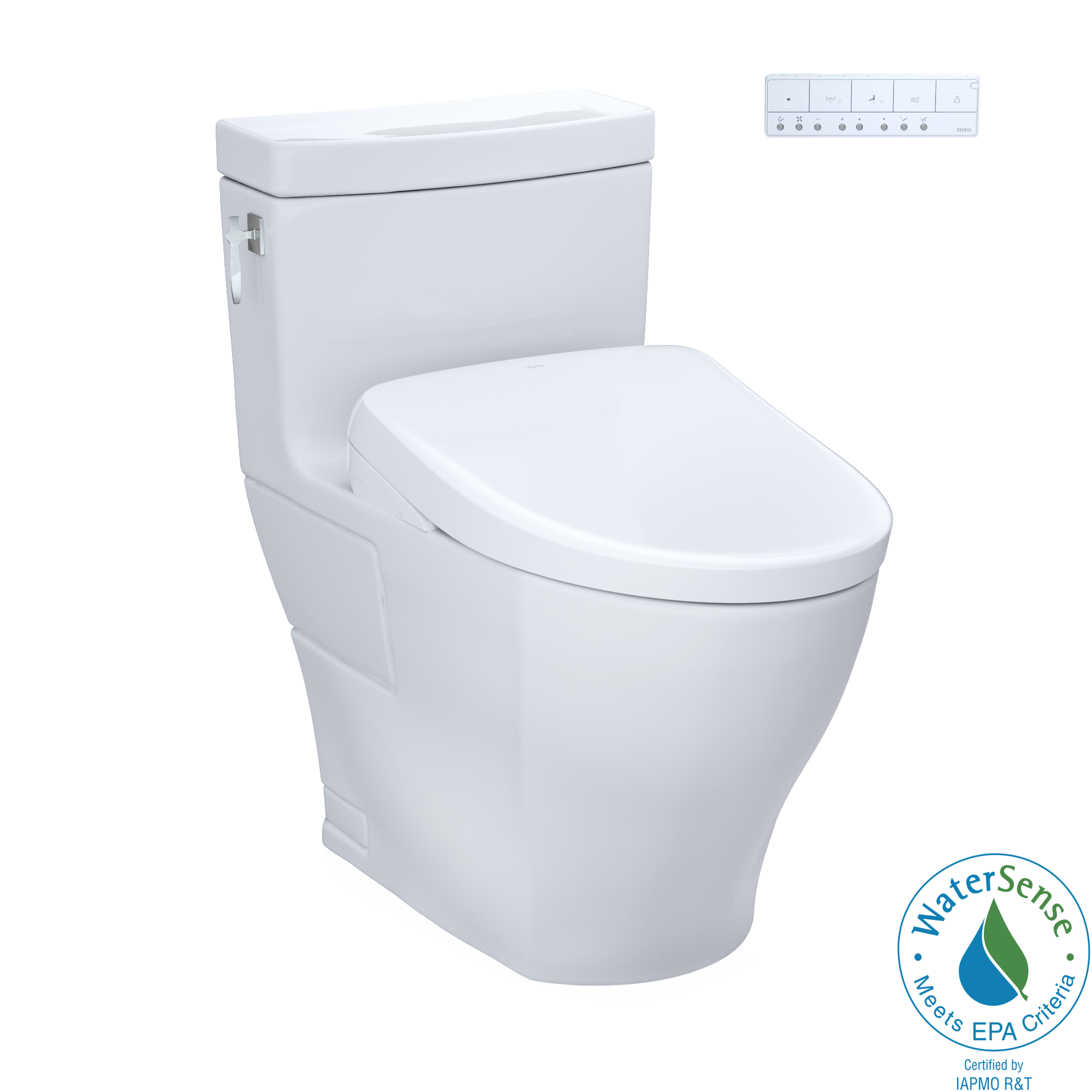 TOTO WASHLET+ Aimes One-Piece Elongated 1.28 GPF Toilet with Auto Flush S7A Contemporary Bidet Seat, Cotton White, Vitreous China|Plastic, MW6264736CEFGA#01
