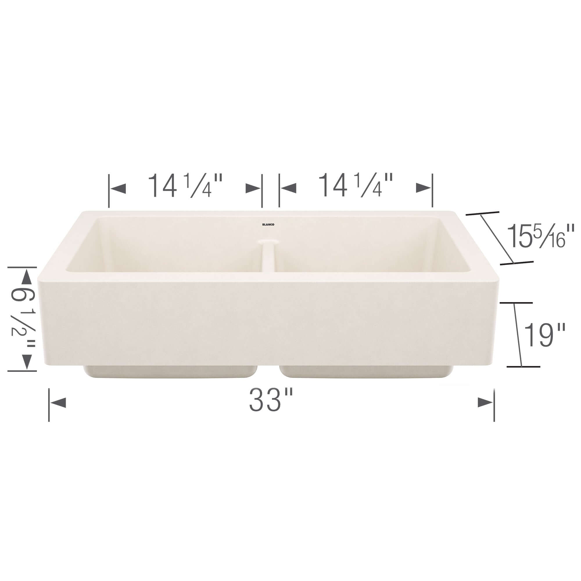Blanco Vintera 33" Silgranit Farmhouse Sink, 50/50 Double Bowl, Soft White, No Faucet Hole, 527409