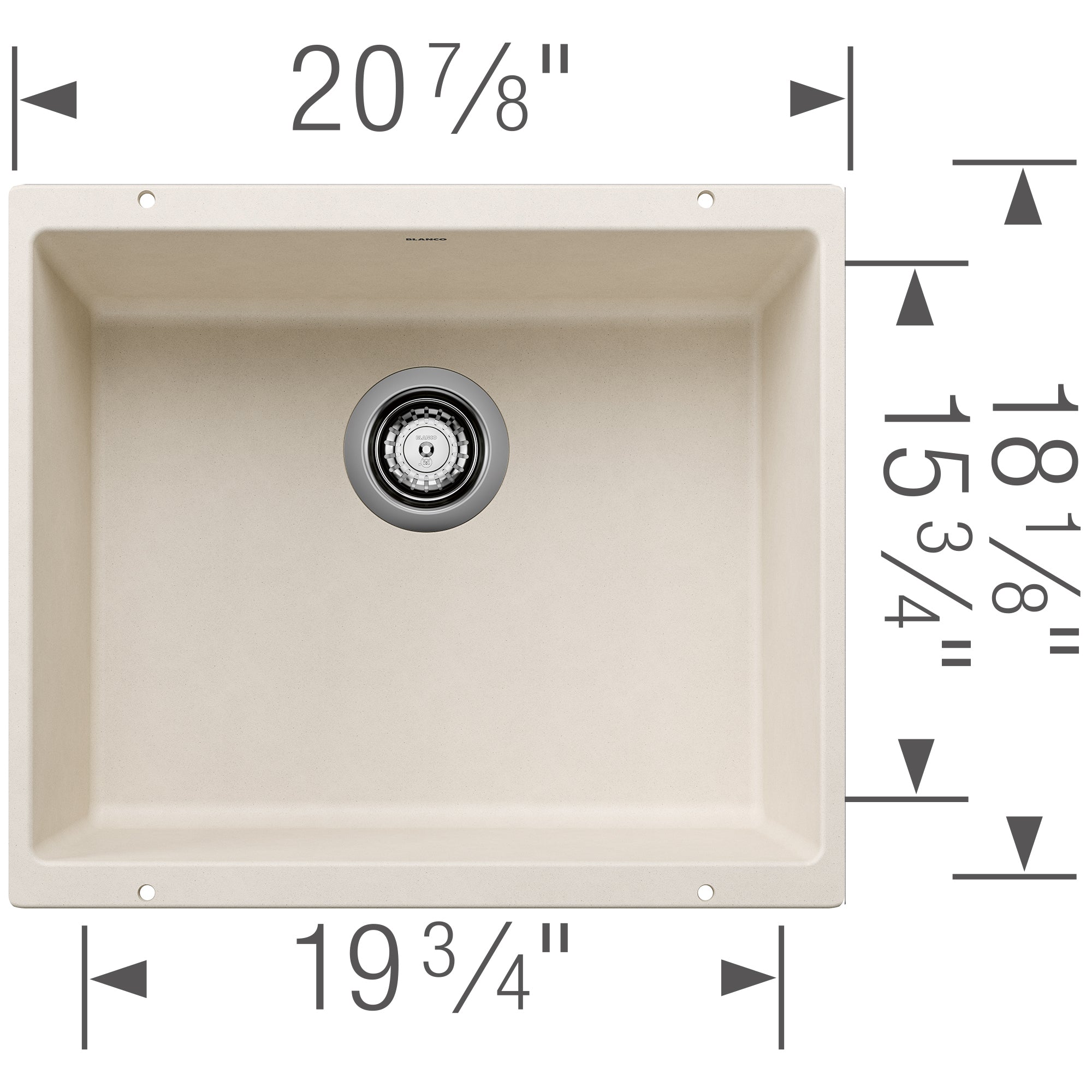 Blanco Precis 21" Undermount Silgranit Kitchen Sink, Soft White, No Faucet Hole, 527405
