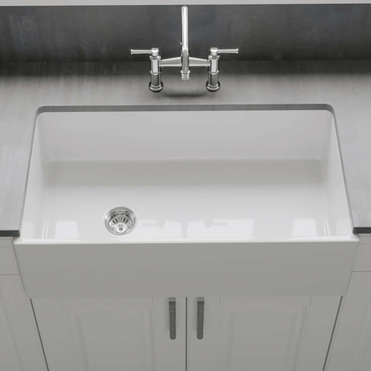 Alternate Image for Crestwood 36" Fireclay Farmhouse Sink, White, CW-MOD-36-WHITE