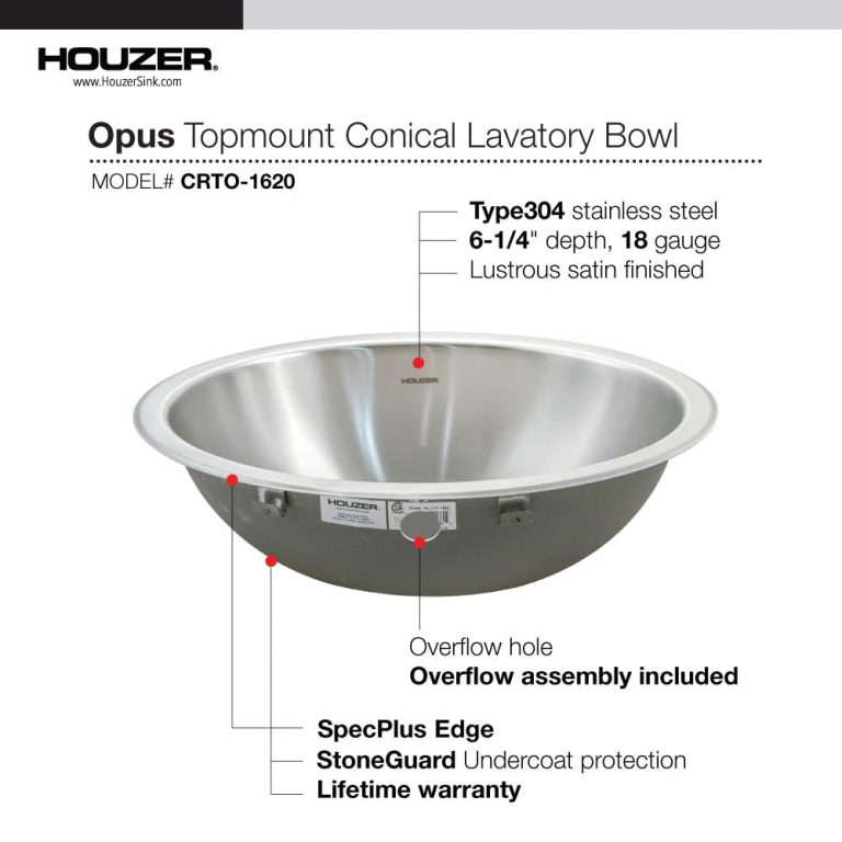 Alternate Image for Houzer 17" Stainless Steel Topmount Bathroom Sink, Round, with Overflow Hole, CRTO-1620-1