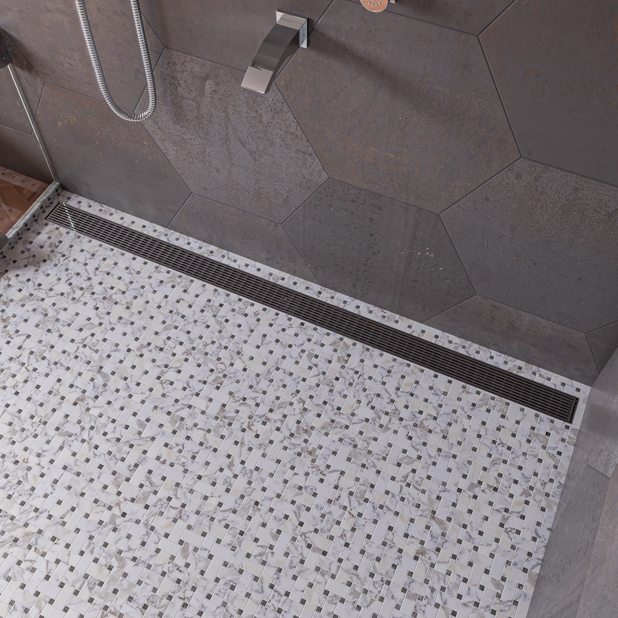 Main Image of ALFI brand ABLD59D 59" Stainless Steel Linear Shower Drain with Groove Lines, Grey