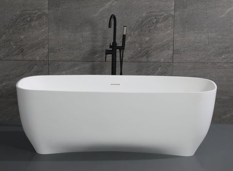 ALFI brand 68" Solid Surface Resin Free Standing Rectangle Bathtub, White Matte, AB9980